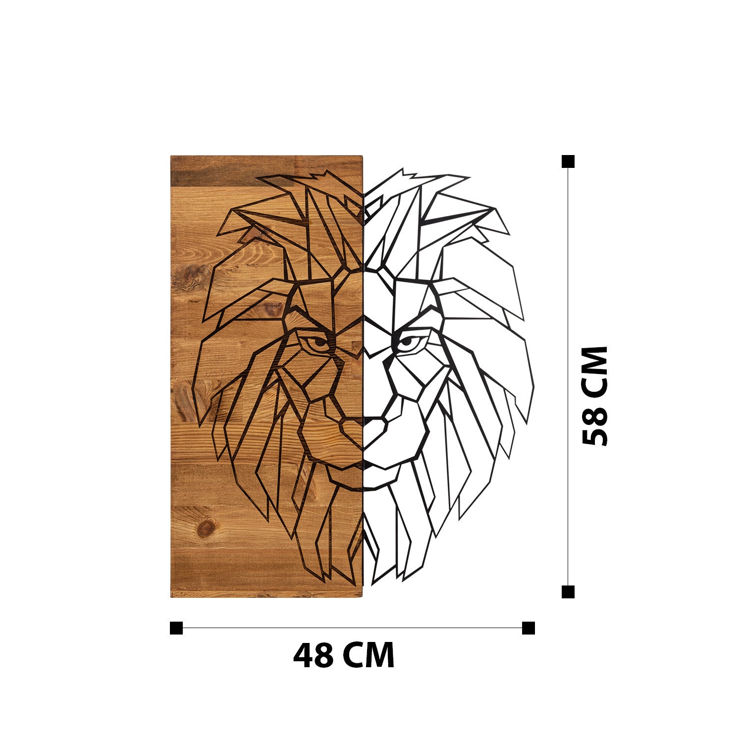 Kıng1 — Acessório Decorativo de Parede em Metal com Moldura de Madeira (Preto/Nogueira), 47,5 x 58 cm