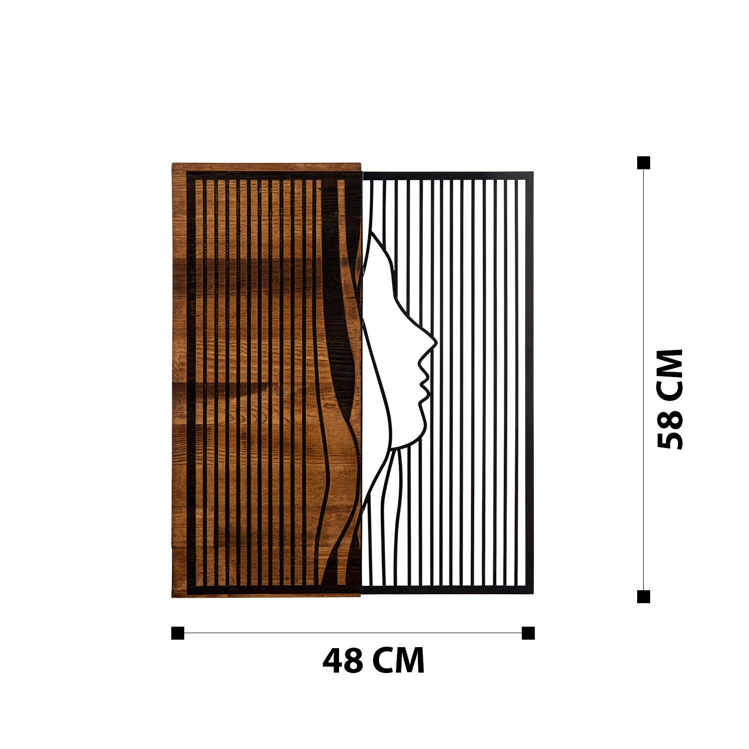 Esaret Acessório Decorativo de Parede — Metal 100% c/ Moldura de Madeira (48x58 cm) — Preto & Nogueira