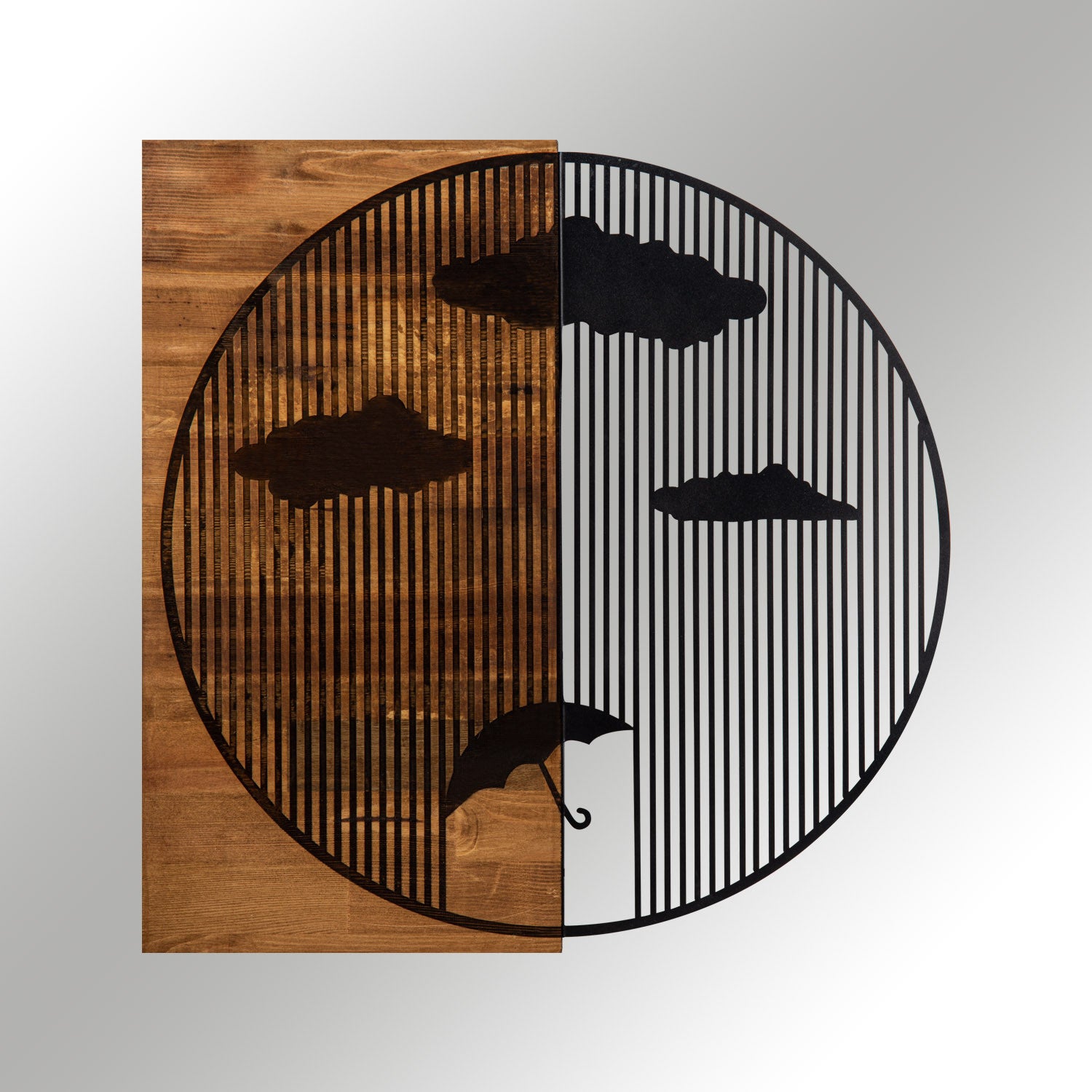 Yagmurlar 58 x 58 cm — Acessório Decorativo de Parede em Metal com Moldura de Madeira (Preto & Nogueira)