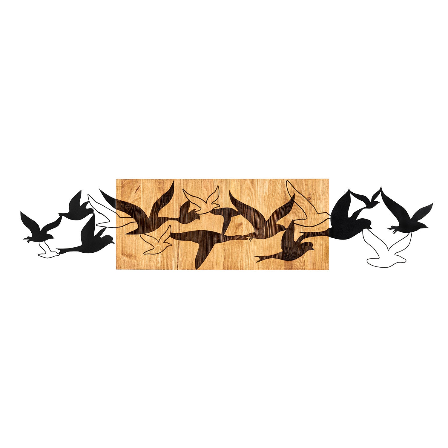 Albatros – Acessório Decorativo de Parede em Madeira e Metal, Preto/Nogueira, 111 x 25 cm