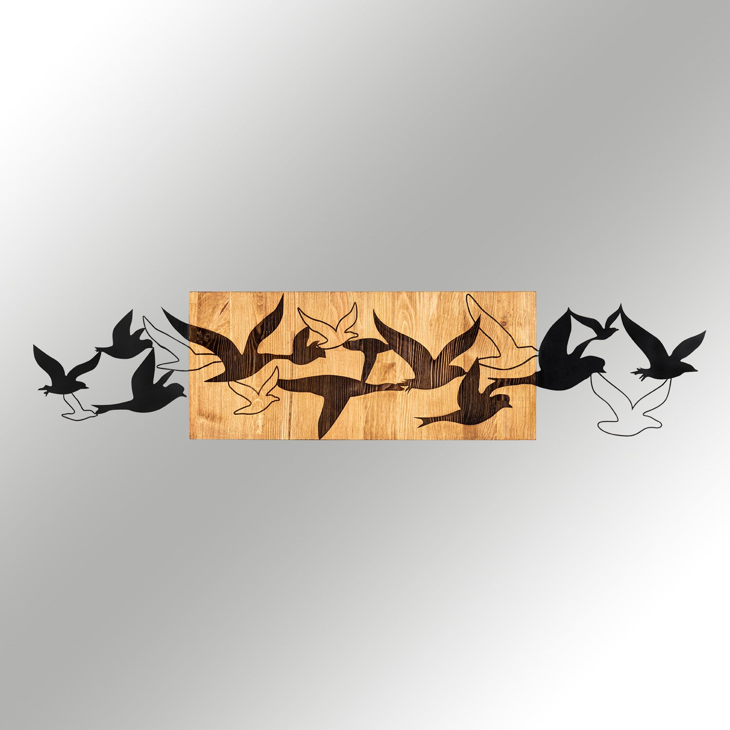 Albatros – Acessório Decorativo de Parede em Madeira e Metal, Preto/Nogueira, 111 x 25 cm