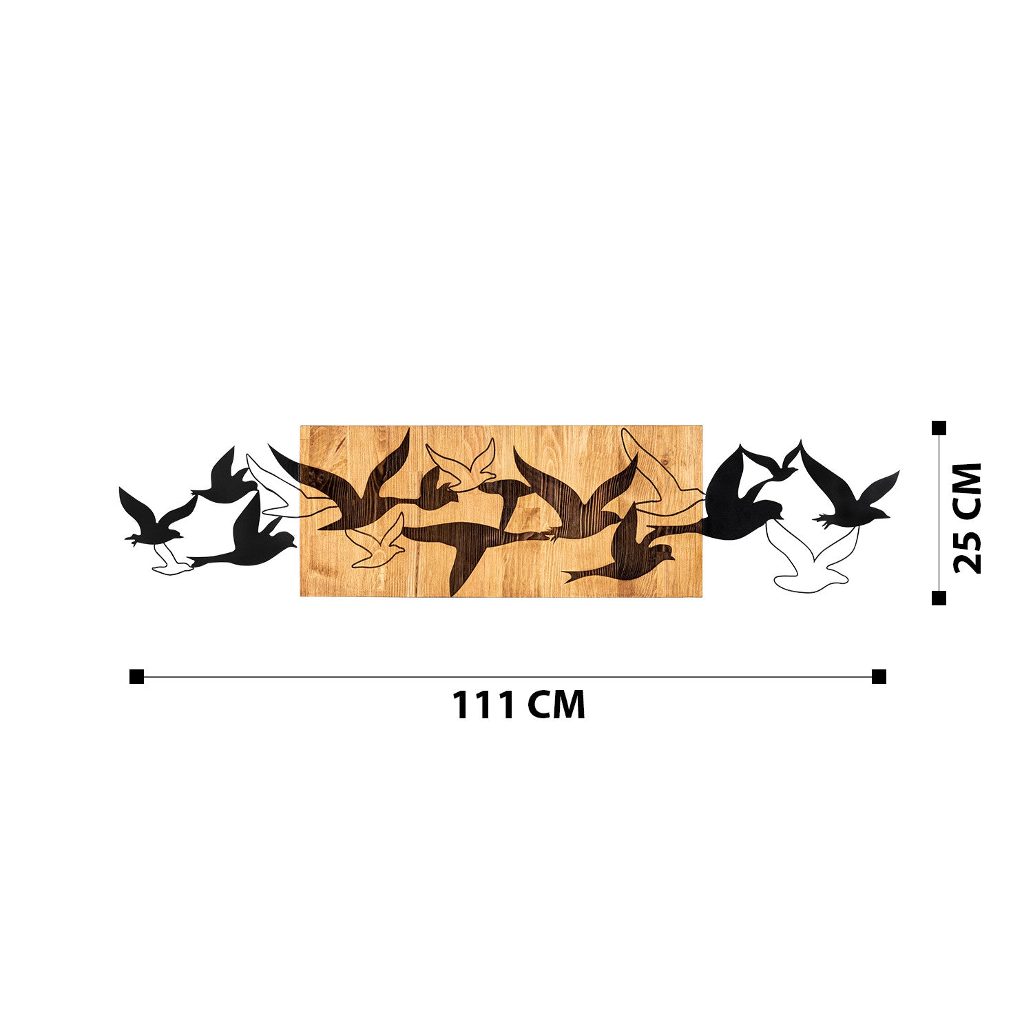 Albatros – Acessório Decorativo de Parede em Madeira e Metal, Preto/Nogueira, 111 x 25 cm