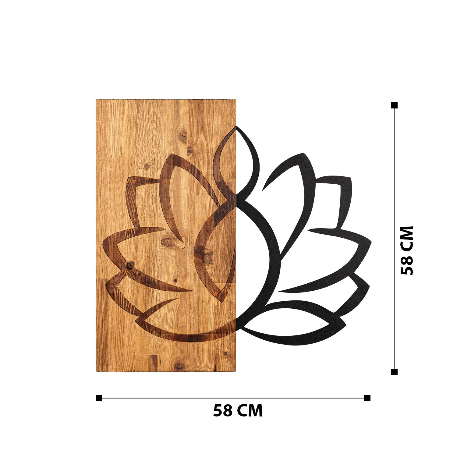 Lotus – Acessório de Parede Decorativo em Madeira e Metal, Preto/Nogueira, 58 x 58 cm