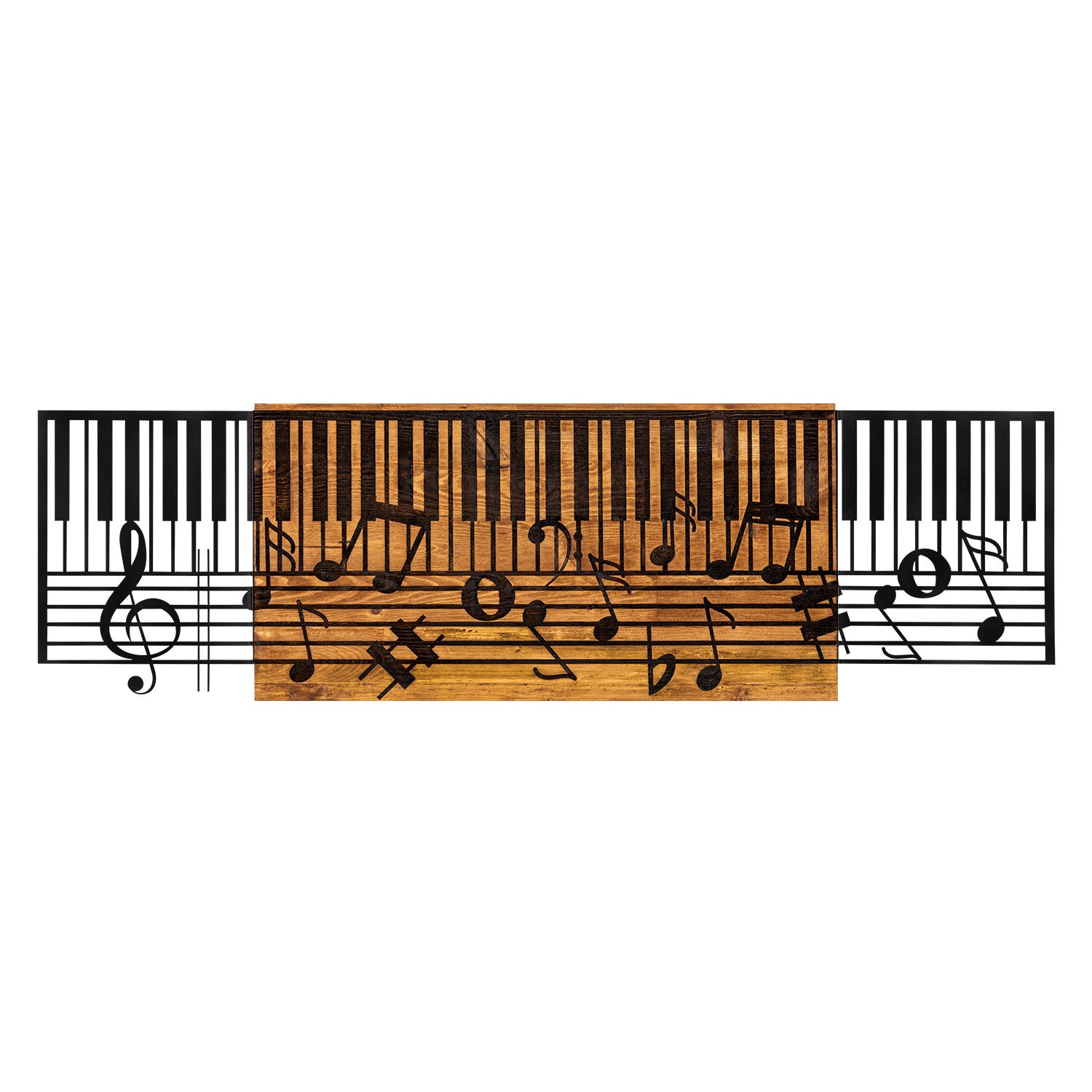 Arya — Acessório de Parede Decorativo em Metal Preto com Moldura em Madeira de Nogueira, 100x30 cm