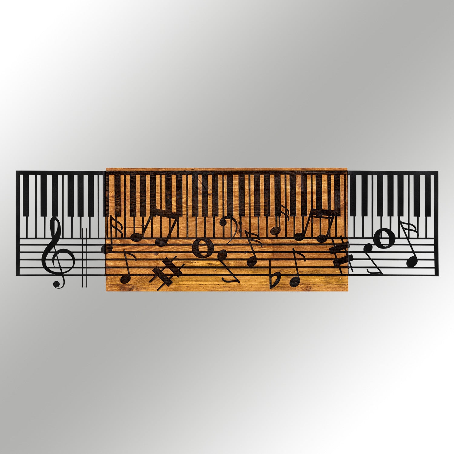 Arya — Acessório de Parede Decorativo em Metal Preto com Moldura em Madeira de Nogueira, 100x30 cm