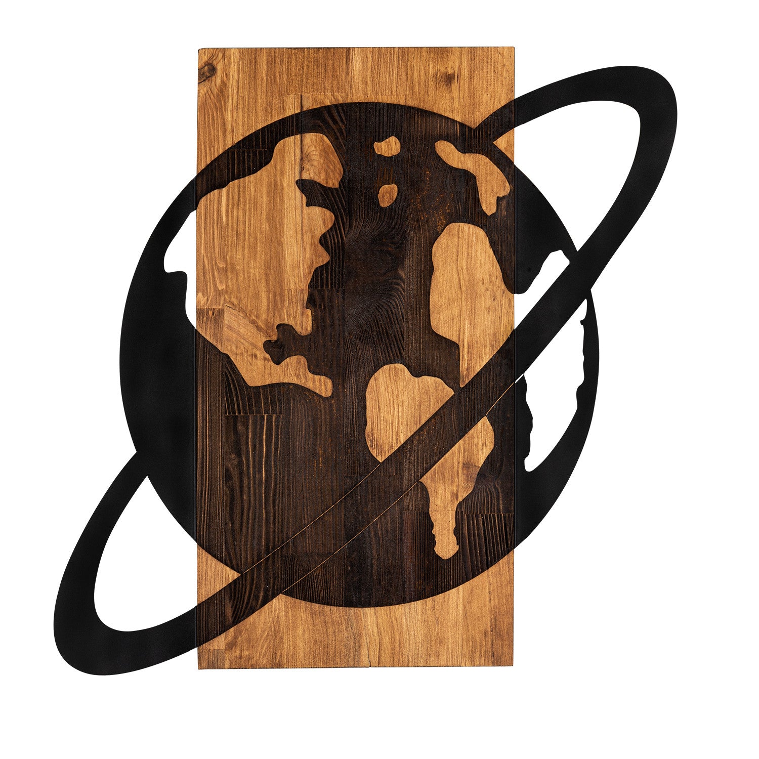 Gezen — Acessório Decorativo de Parede em Madeira e Metal, Preto/Nogueira, 58 x 58 cm