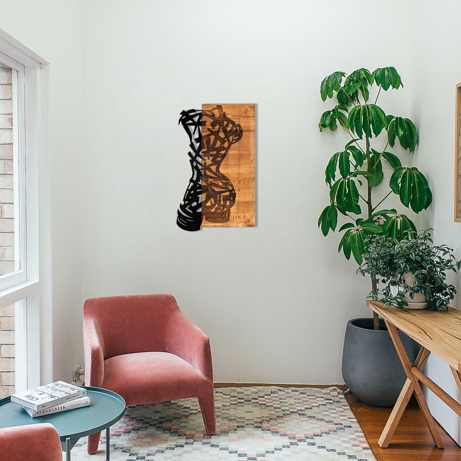 Paramparca Acessório de Parede Decorativo em Metal e Madeira, Preto/Nogueira, 36x60 cm (279ENZ1767)