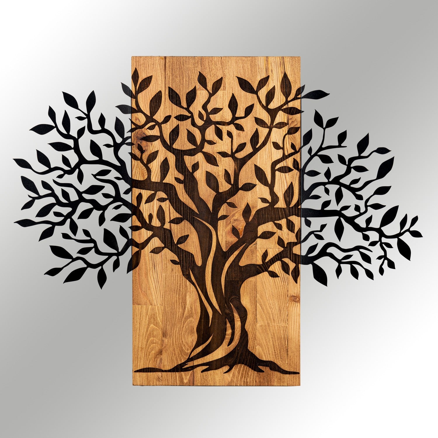 Elegante acessório decorativo de parede em madeira, 72 x 58 cm, preto e nogueira | 100% metal (1,2 mm) e estrutura de madeira (3 cm) | Perfeito para decoração moderna