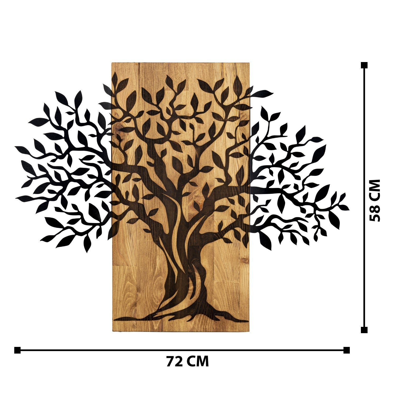 Elegante acessório decorativo de parede em madeira, 72 x 58 cm, preto e nogueira | 100% metal (1,2 mm) e estrutura de madeira (3 cm) | Perfeito para decoração moderna