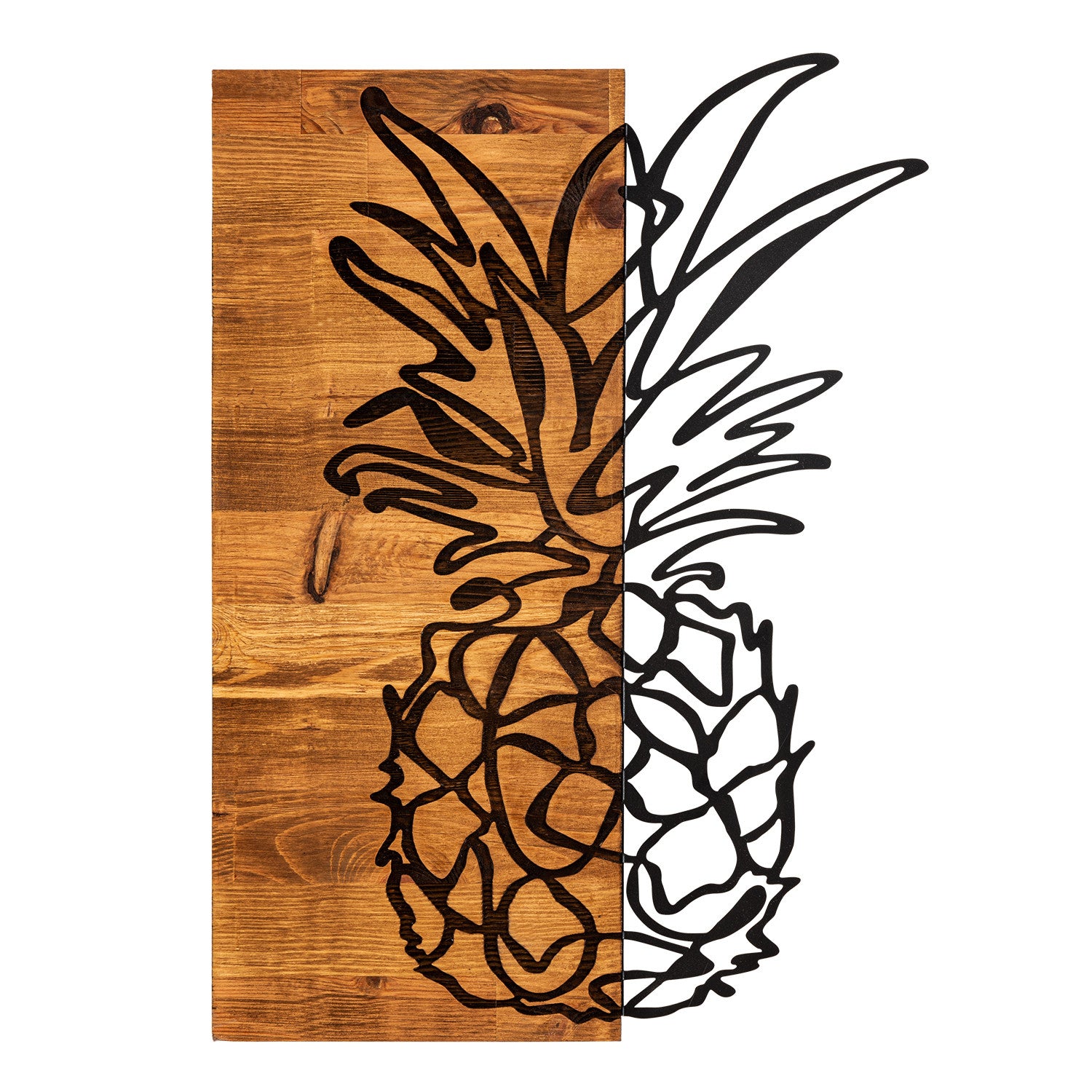 Bahama – Acessório Decorativo de Parede em Metal com Moldura de Madeira, Preto & Nogueira, 42x58 cm