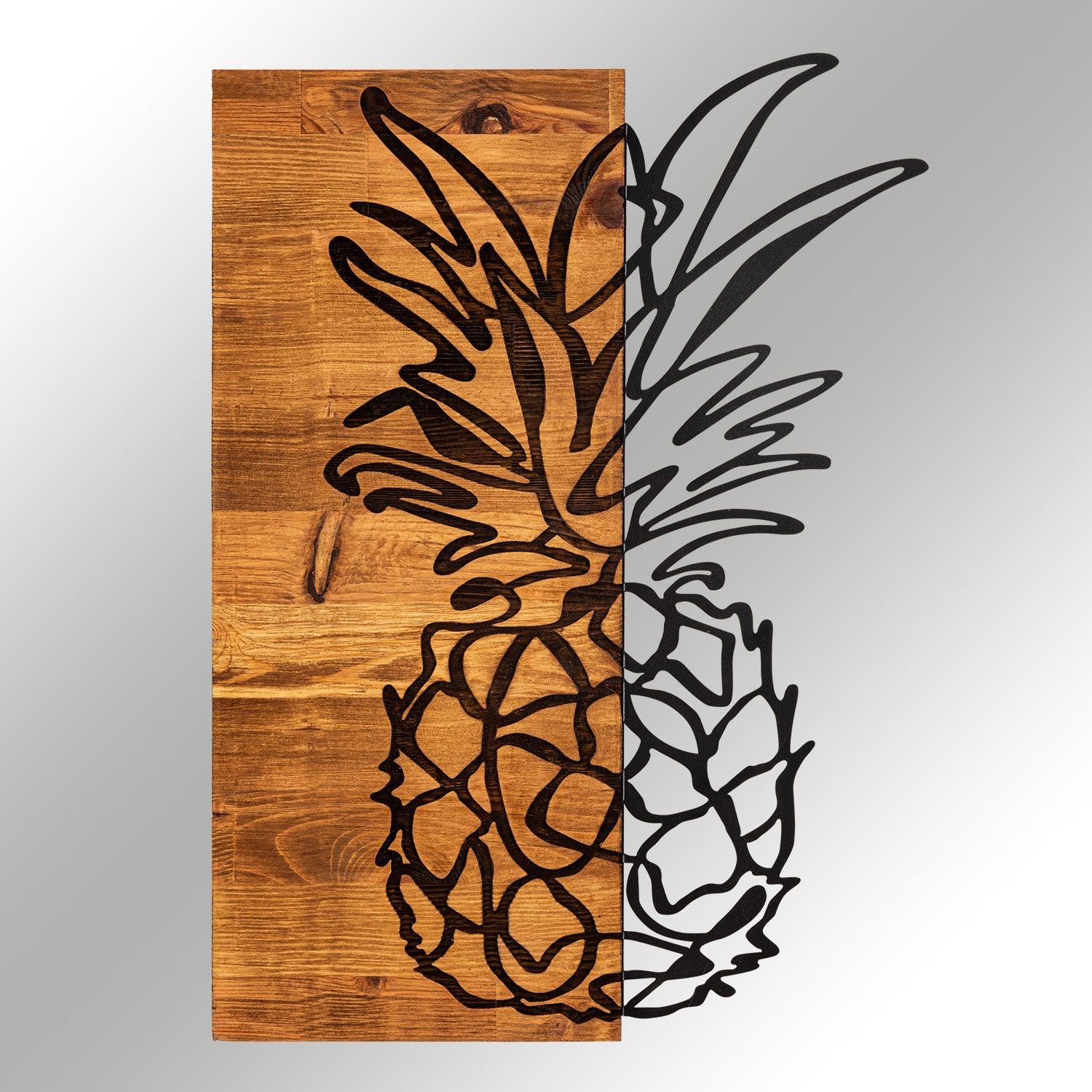 Bahama – Acessório Decorativo de Parede em Metal com Moldura de Madeira, Preto & Nogueira, 42x58 cm
