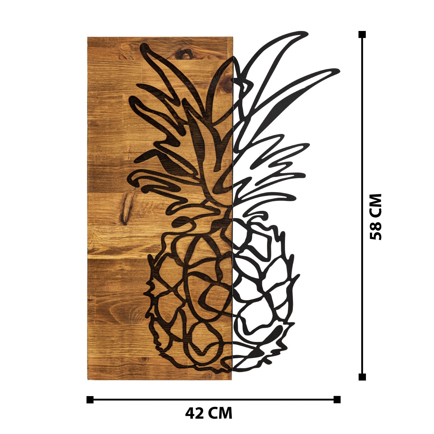 Bahama – Acessório Decorativo de Parede em Metal com Moldura de Madeira, Preto & Nogueira, 42x58 cm