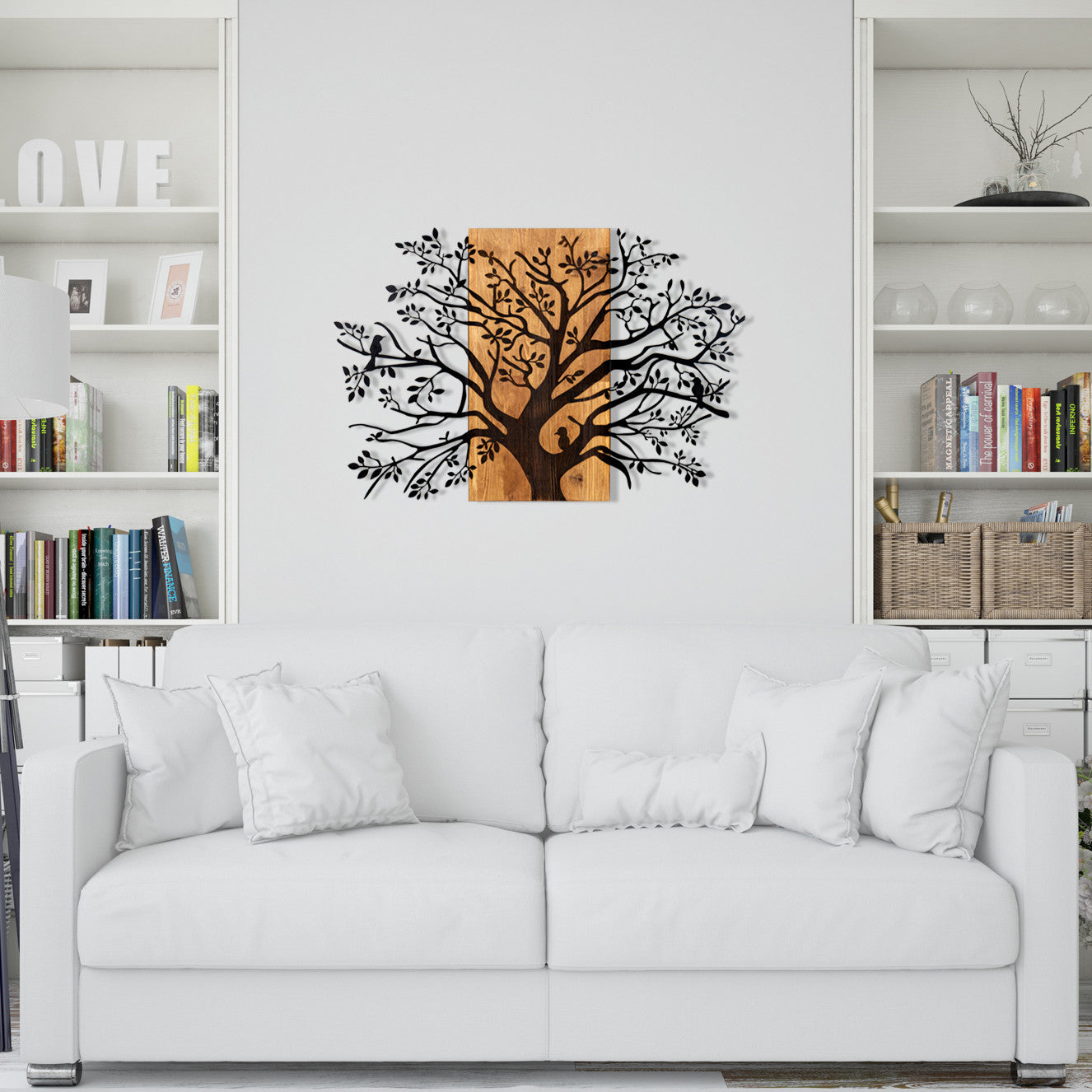 Elegante acessório decorativo de parede em madeira, 85 x 58 cm, preto e nogueira | 100% metal (1,2 mm) e estrutura de madeira (3 cm) | Perfeito para decoração moderna