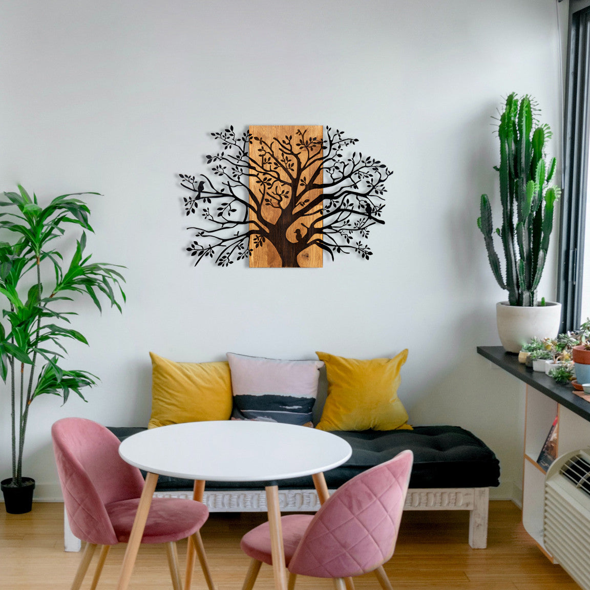 Elegante acessório decorativo de parede em madeira, 85 x 58 cm, preto e nogueira | 100% metal (1,2 mm) e estrutura de madeira (3 cm) | Perfeito para decoração moderna