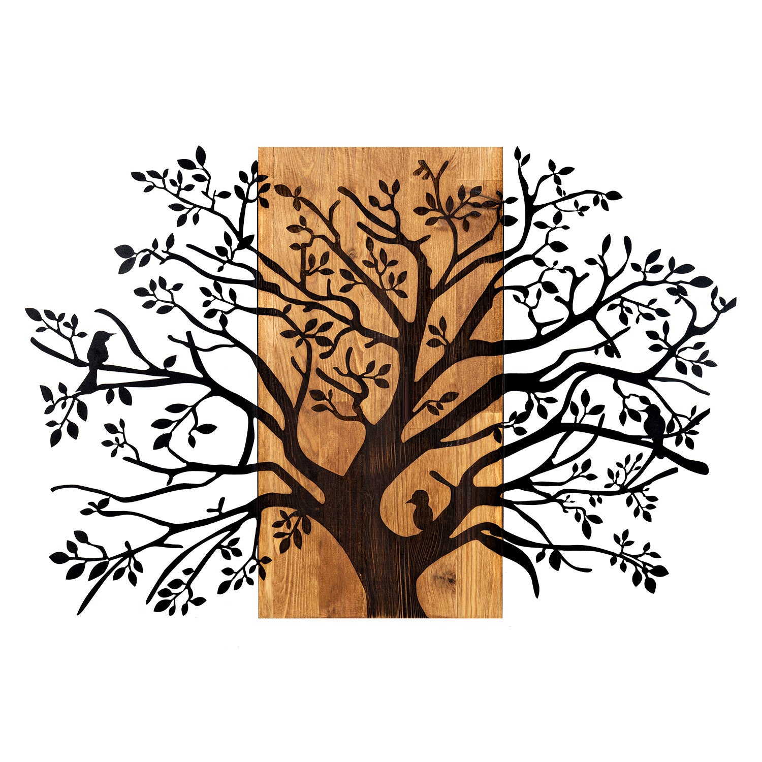 Elegante acessório decorativo de parede em madeira, 85 x 58 cm, preto e nogueira | 100% metal (1,2 mm) e estrutura de madeira (3 cm) | Perfeito para decoração moderna