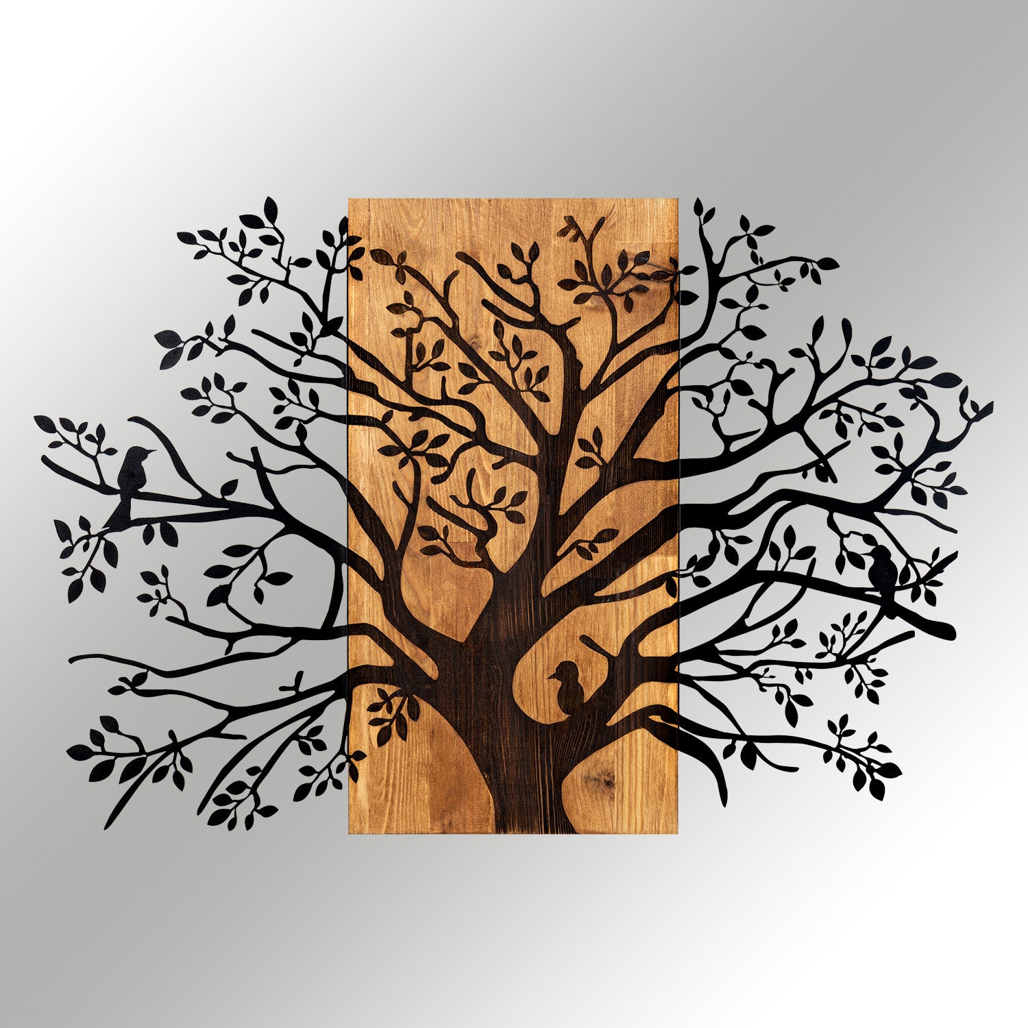 Elegante acessório decorativo de parede em madeira, 85 x 58 cm, preto e nogueira | 100% metal (1,2 mm) e estrutura de madeira (3 cm) | Perfeito para decoração moderna