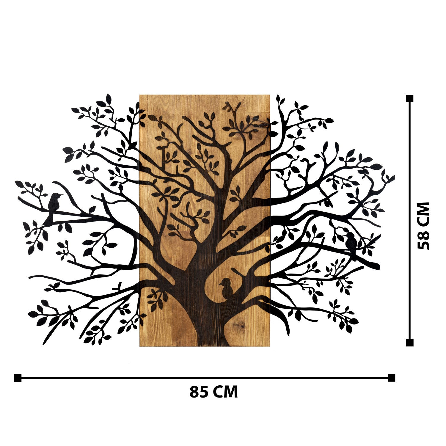 Elegante acessório decorativo de parede em madeira, 85 x 58 cm, preto e nogueira | 100% metal (1,2 mm) e estrutura de madeira (3 cm) | Perfeito para decoração moderna