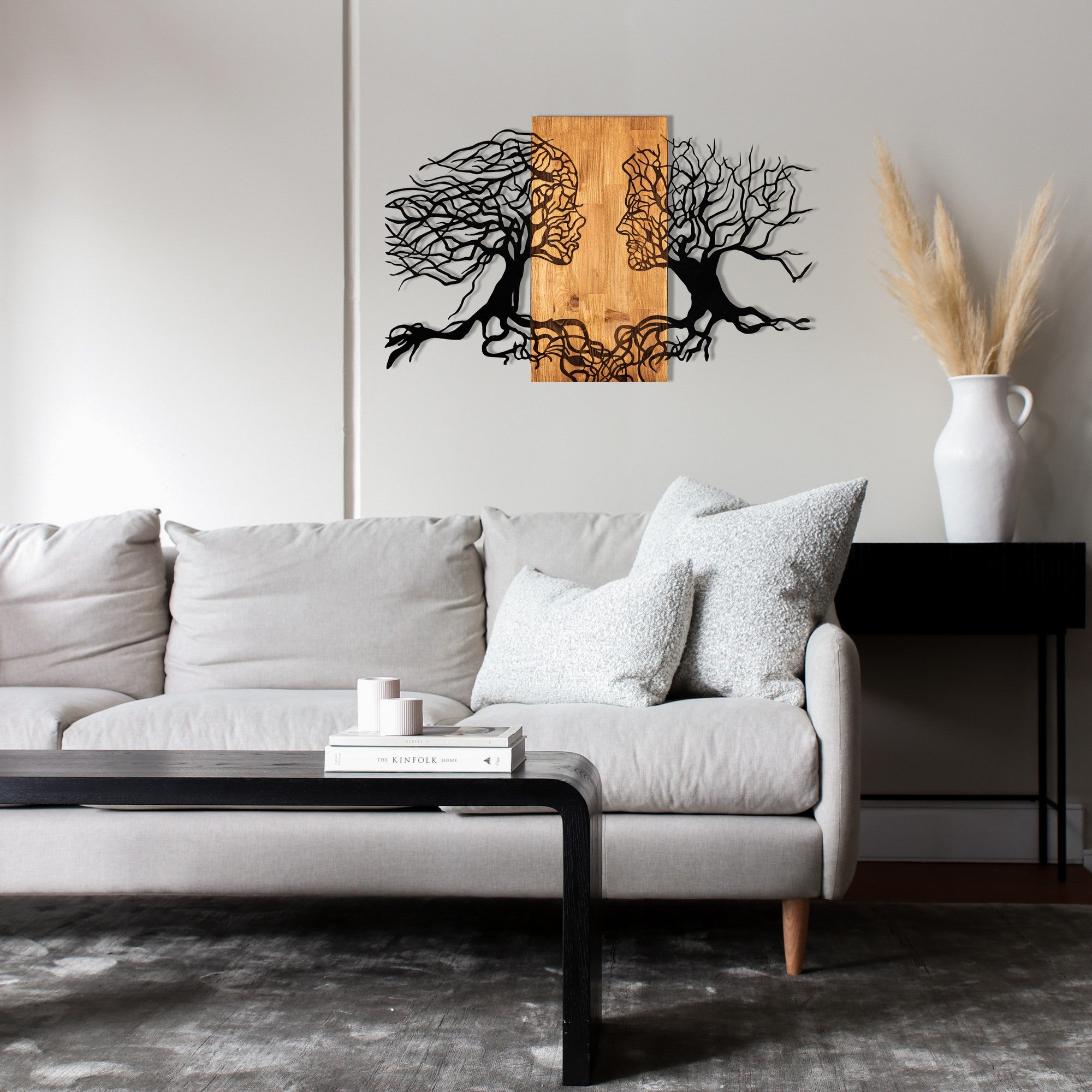 Elegante acessório decorativo de parede em madeira, 92 x 58 cm, preto e nogueira | Estrutura 100% metal (1,2 mm) e madeira maciça (3 cm) | Perfeito para decoração moderna