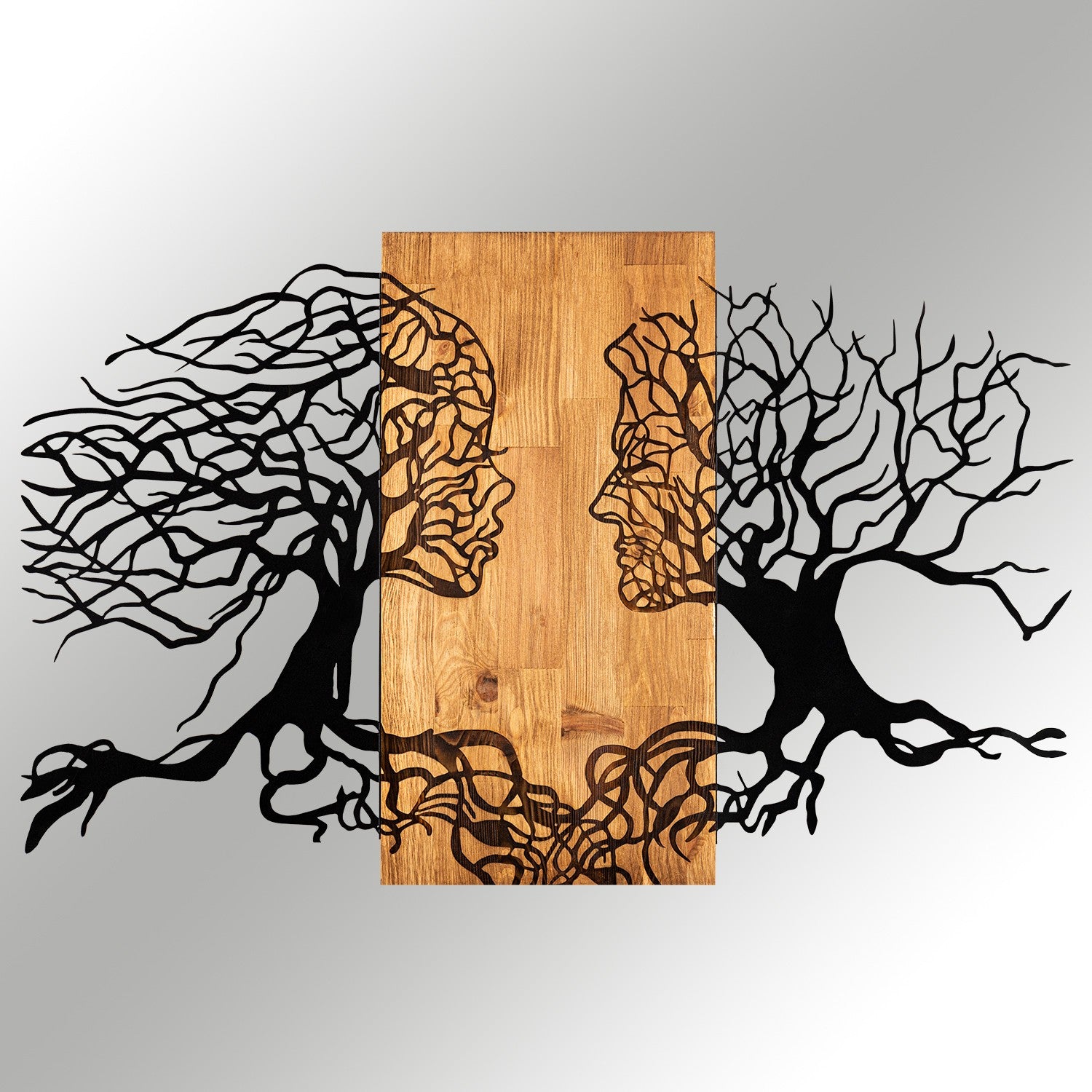 Elegante acessório decorativo de parede em madeira, 92 x 58 cm, preto e nogueira | Estrutura 100% metal (1,2 mm) e madeira maciça (3 cm) | Perfeito para decoração moderna