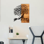 Nefes – Acessório Decorativo de Parede em Metal com Moldura de Madeira, Preto/Nogueira, 47x58 cm
