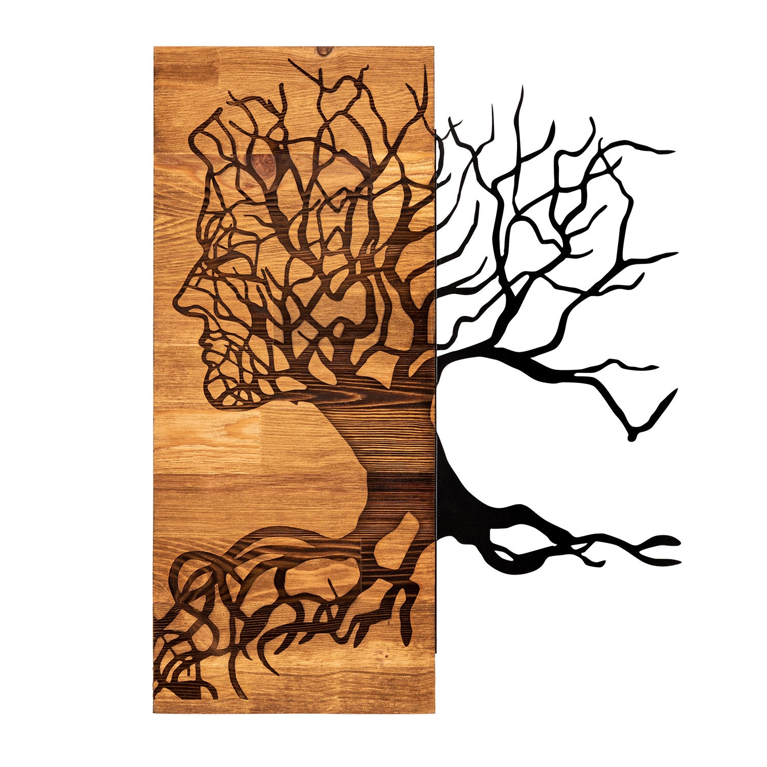 Muaz — Acessório Decorativo de Parede em Metal Preto com Moldura de Nogueira, 45 x 58 cm