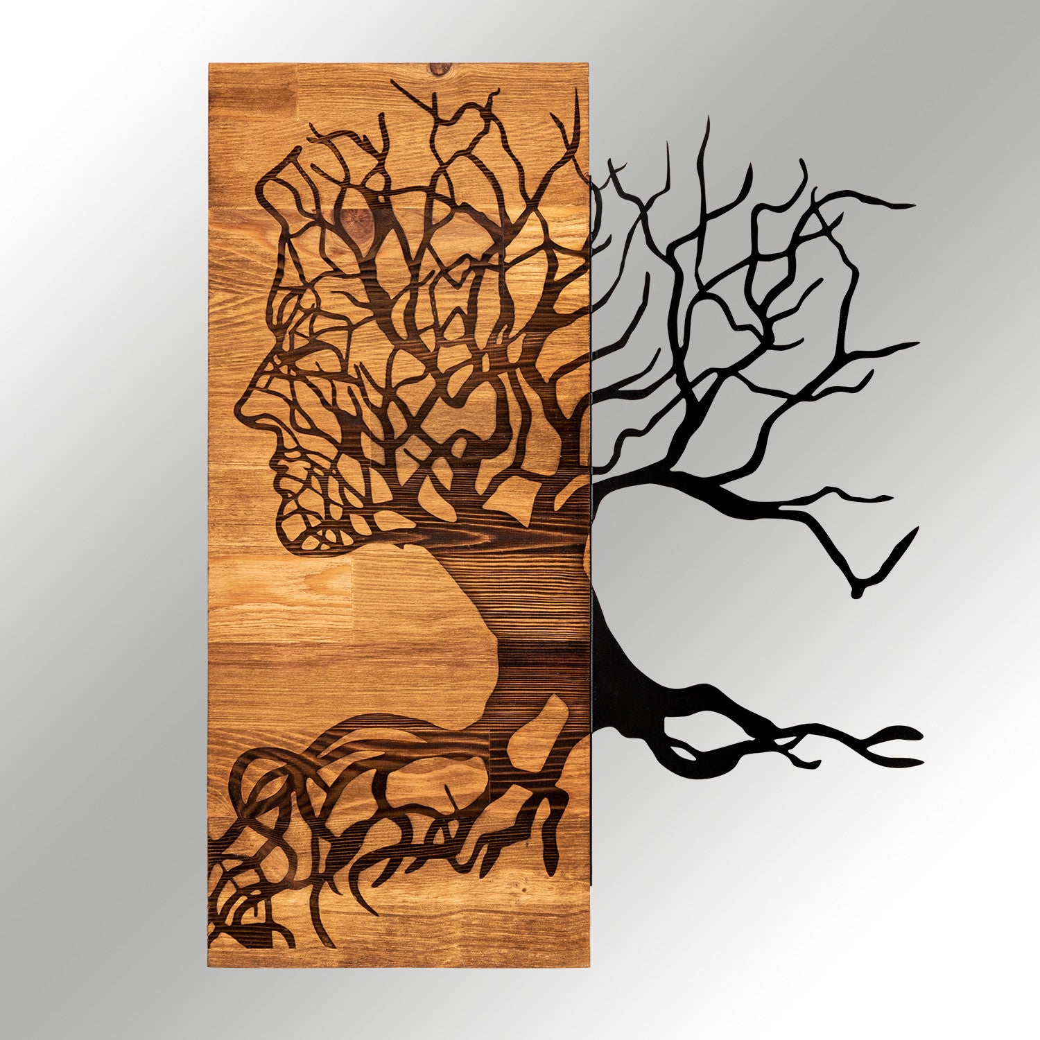 Muaz — Acessório Decorativo de Parede em Metal Preto com Moldura de Nogueira, 45 x 58 cm