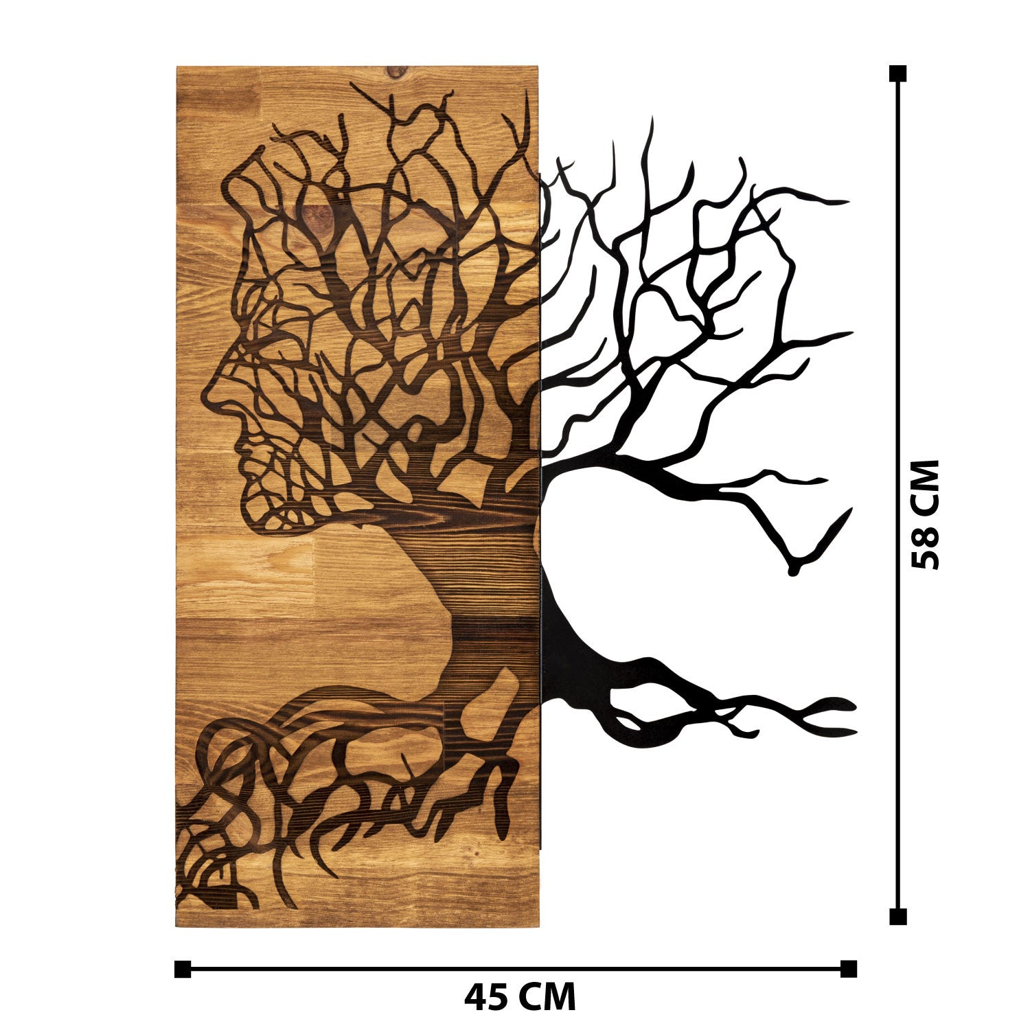 Muaz — Acessório Decorativo de Parede em Metal Preto com Moldura de Nogueira, 45 x 58 cm