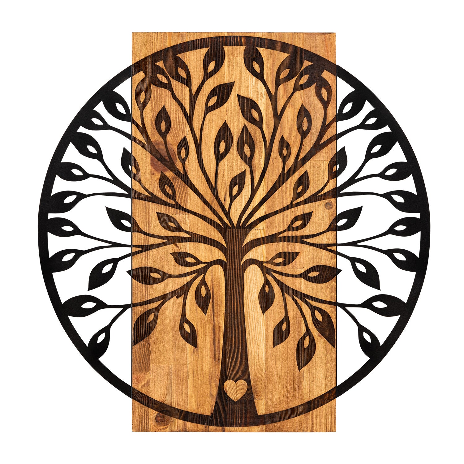 Zehre – Acessório Decorativo de Parede em Metal com Moldura em Madeira, Preto/Nogueira, 56 x 58 cm (279ENZ1777)
