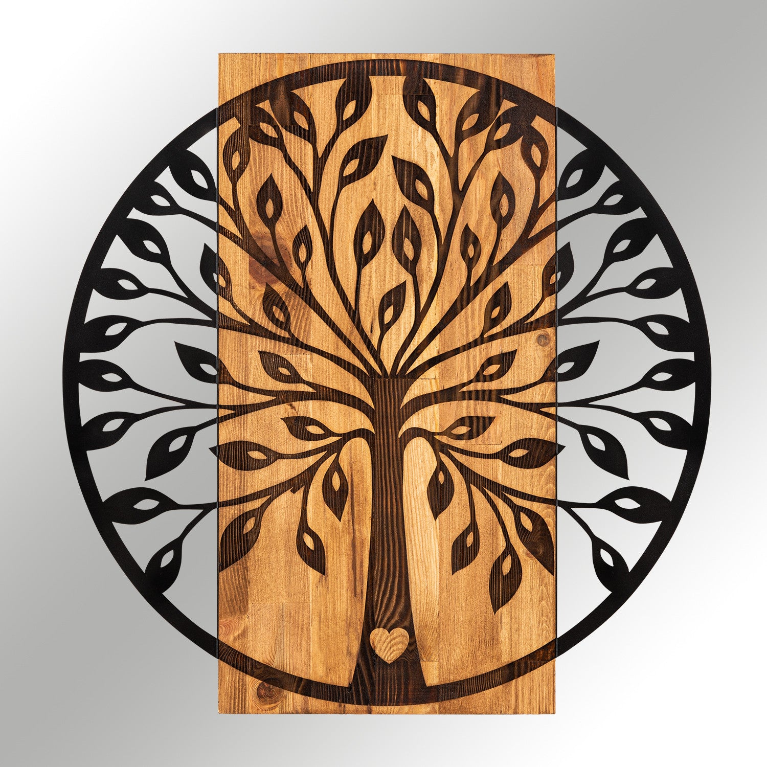 Zehre – Acessório Decorativo de Parede em Metal com Moldura em Madeira, Preto/Nogueira, 56 x 58 cm (279ENZ1777)