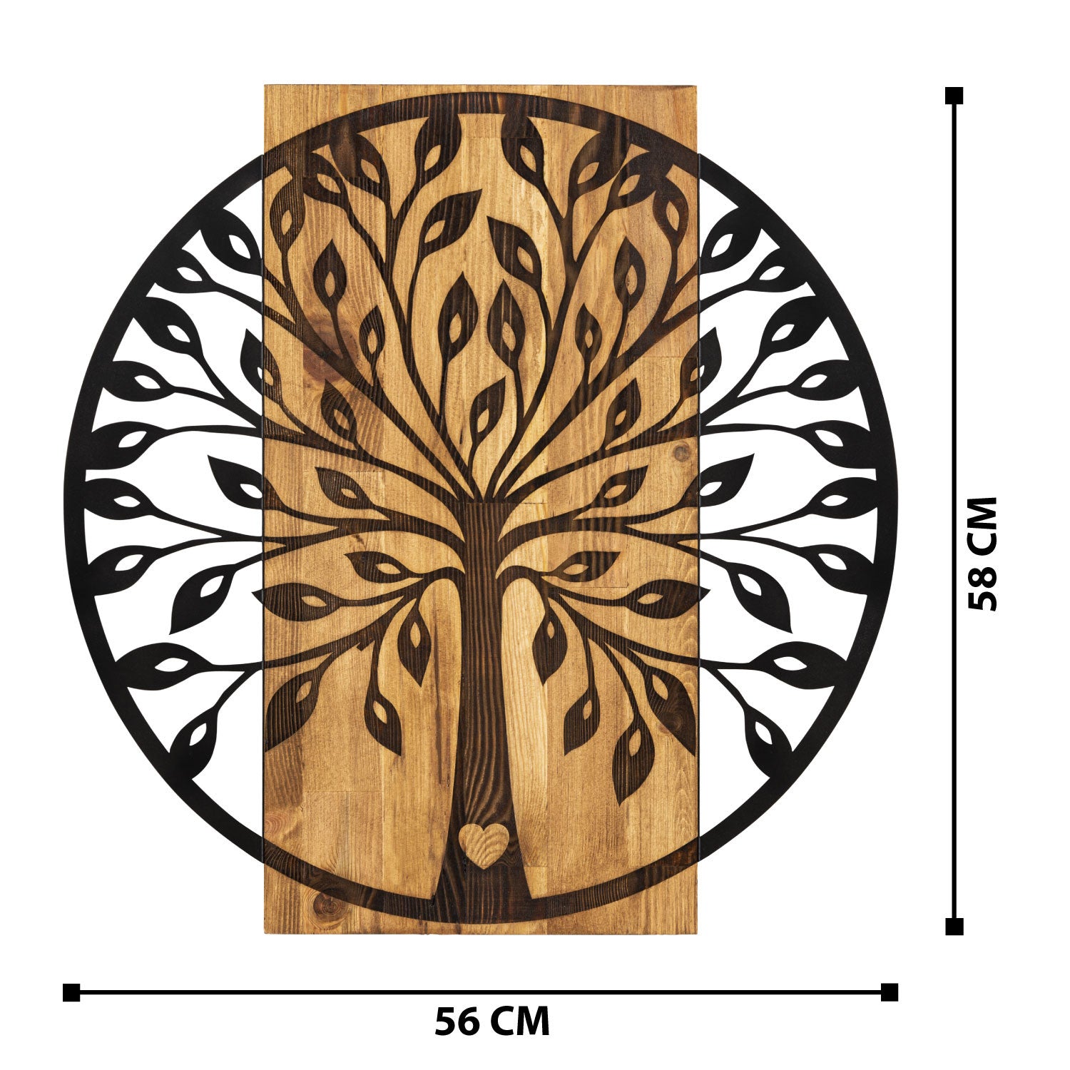 Zehre – Acessório Decorativo de Parede em Metal com Moldura em Madeira, Preto/Nogueira, 56 x 58 cm (279ENZ1777)