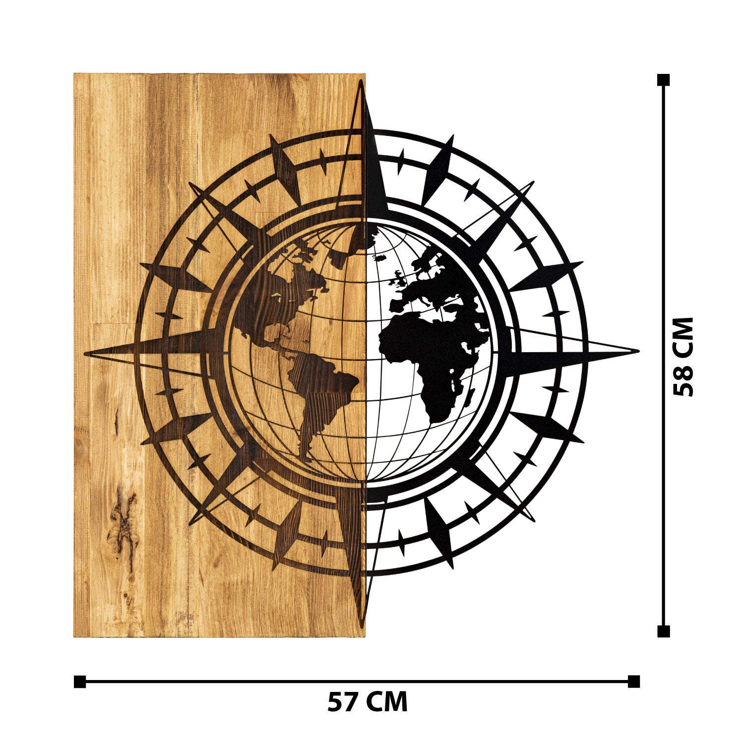 Esila – Acessório Decorativo de Parede em Metal com Moldura em Madeira de Nogueira, Preto, 57 x 58 cm (279ENZ1778)