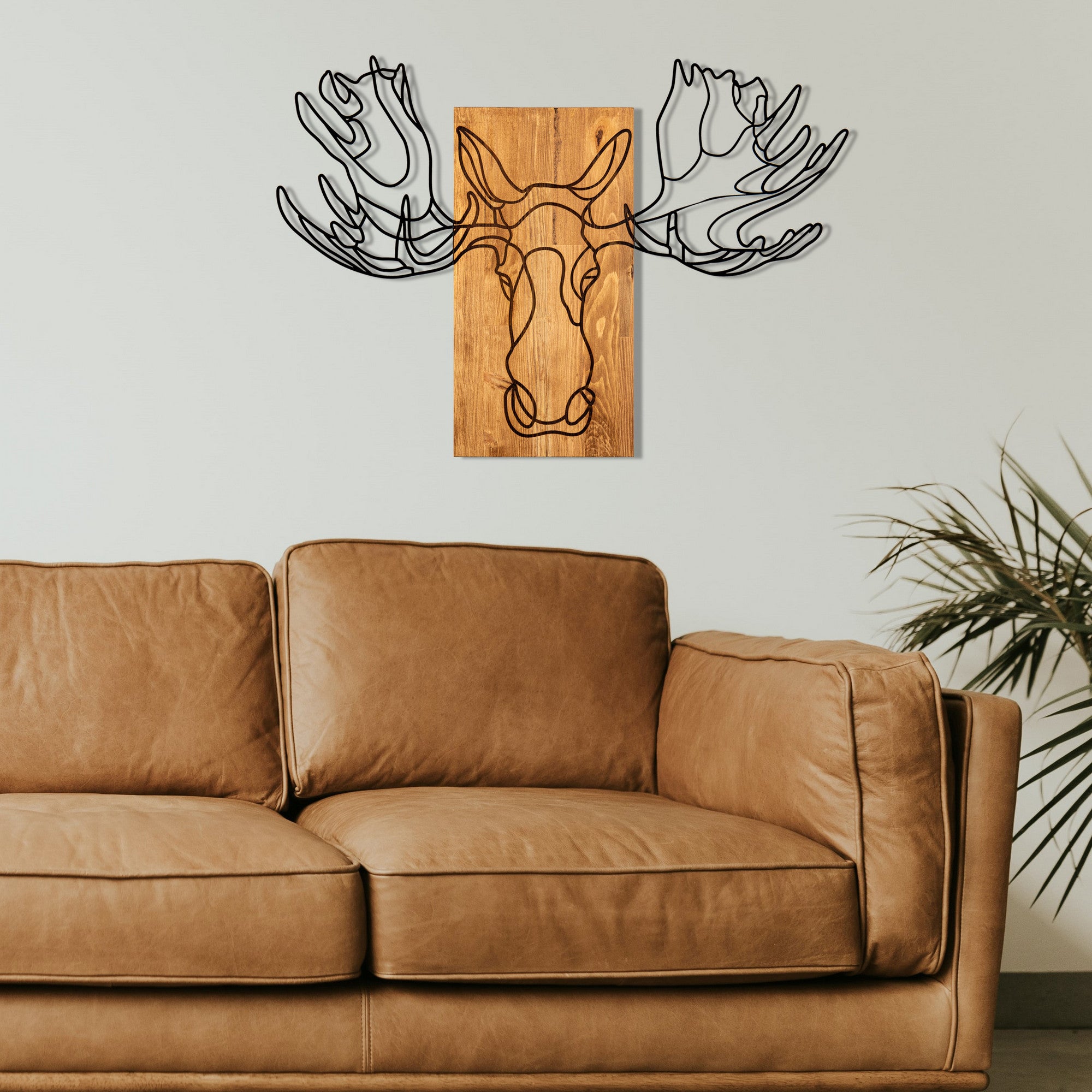 Jeyan — Acessório Decorativo de Parede em Metal com Moldura em Nogueira, Preto, 93 x 66 cm