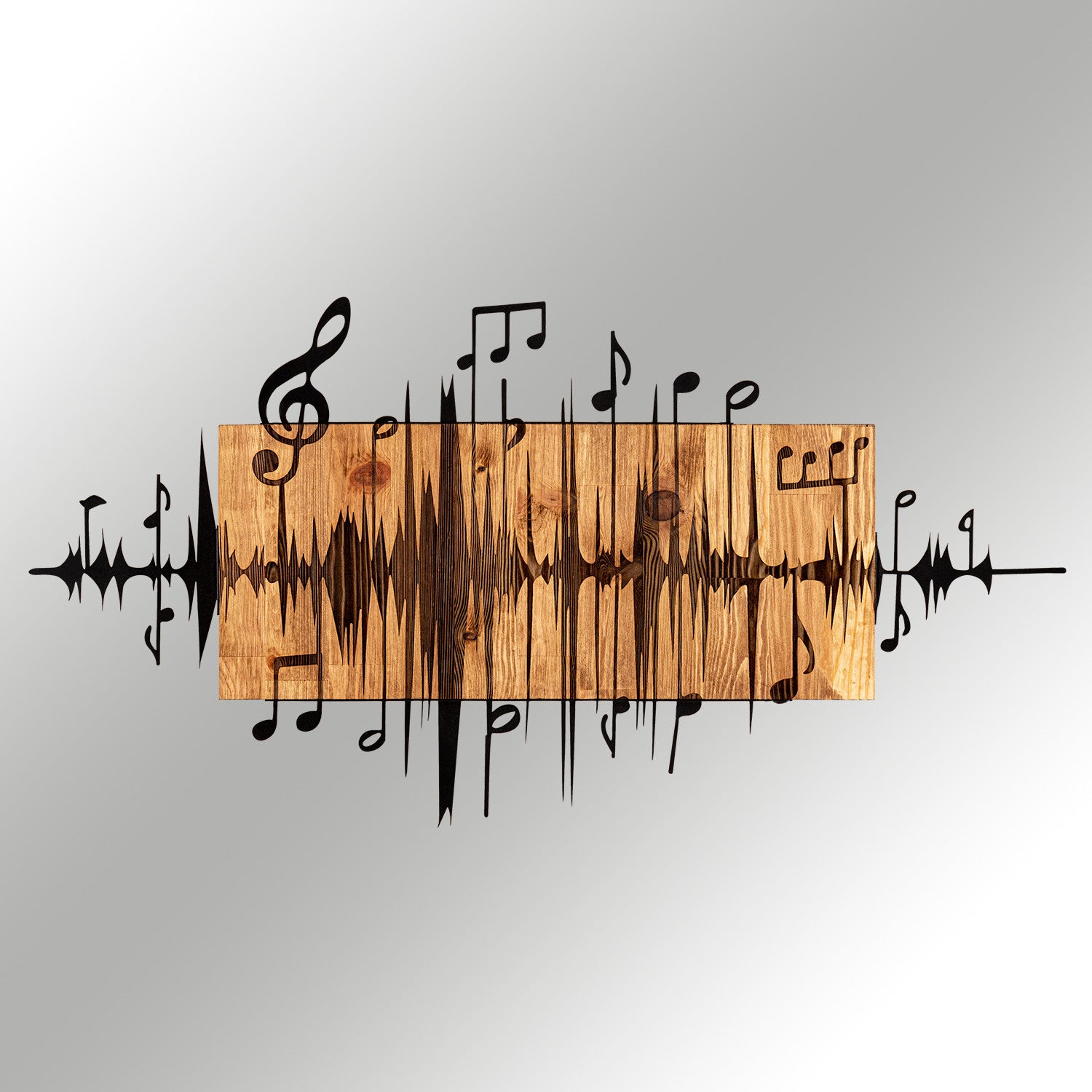 Elegante acessório decorativo de parede em madeira, 90 x 47 cm, preto e nogueira | 100% metal (1,2 mm) e estrutura de madeira (3 cm) | Perfeito para decoração moderna