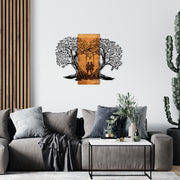 Elegante acessório decorativo de parede em madeira, 76 x 58 cm, preto e nogueira | 100% metal (1,2 mm) e estrutura de madeira (3 cm) | Perfeito para decoração moderna
