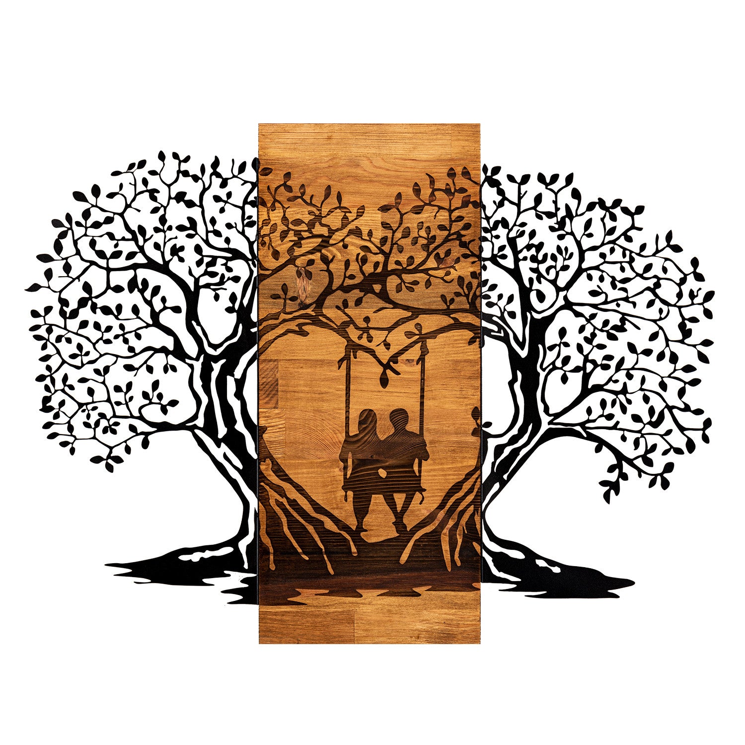 Elegante acessório decorativo de parede em madeira, 76 x 58 cm, preto e nogueira | 100% metal (1,2 mm) e estrutura de madeira (3 cm) | Perfeito para decoração moderna