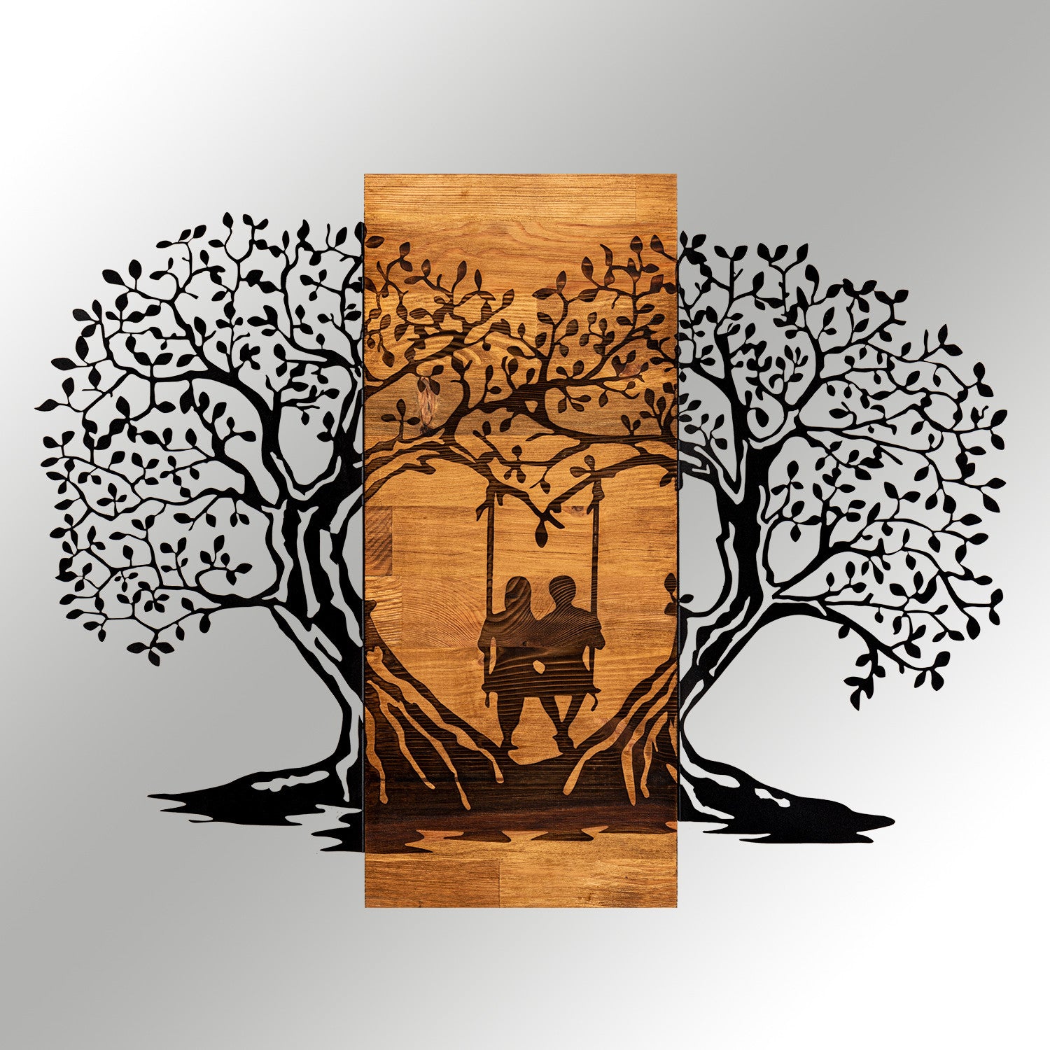 Elegante acessório decorativo de parede em madeira, 76 x 58 cm, preto e nogueira | 100% metal (1,2 mm) e estrutura de madeira (3 cm) | Perfeito para decoração moderna
