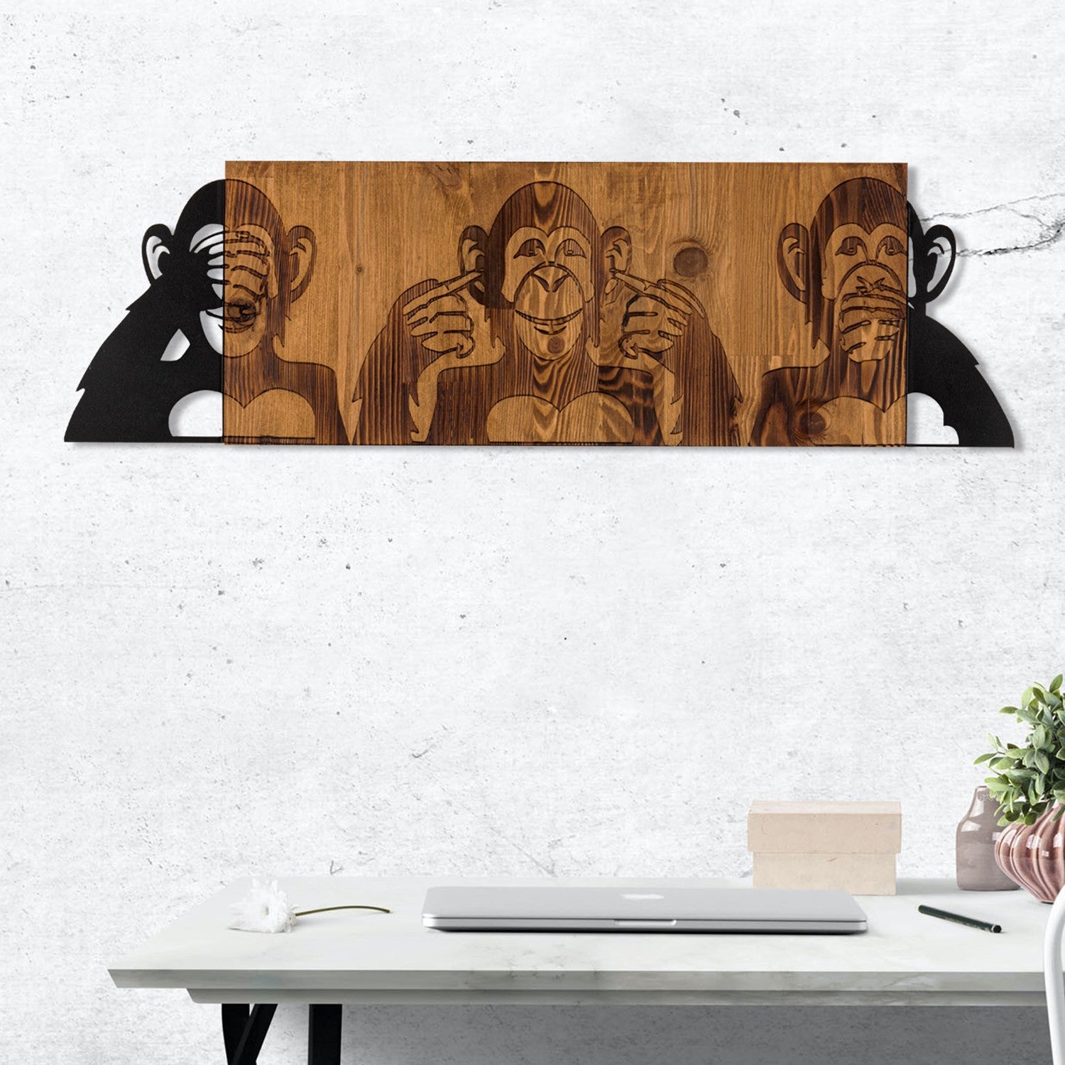 Elegante acessório decorativo de parede em madeira, 82 x 58 cm, preto e nogueira | Estrutura 100% metal (1,2 mm) e madeira maciça (3 cm) | Perfeito para decoração moderna