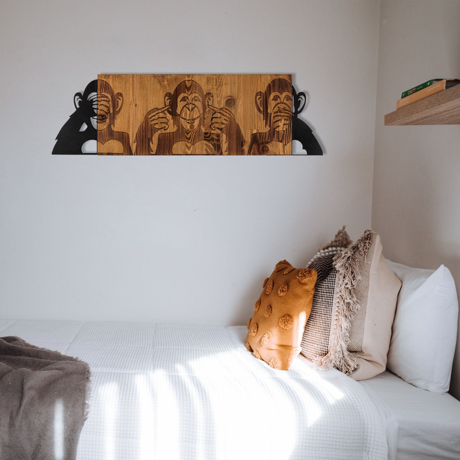 Elegante acessório decorativo de parede em madeira, 82 x 58 cm, preto e nogueira | Estrutura 100% metal (1,2 mm) e madeira maciça (3 cm) | Perfeito para decoração moderna