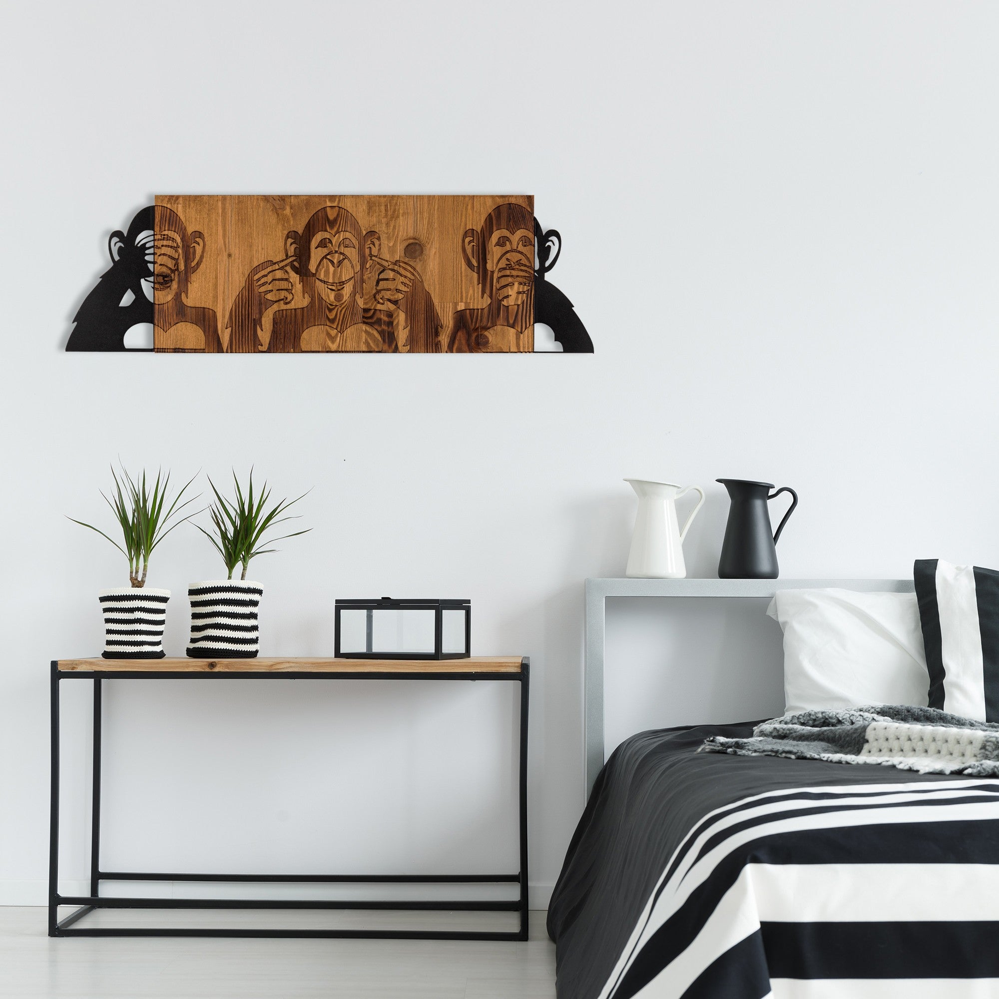Elegante acessório decorativo de parede em madeira, 82 x 58 cm, preto e nogueira | Estrutura 100% metal (1,2 mm) e madeira maciça (3 cm) | Perfeito para decoração moderna