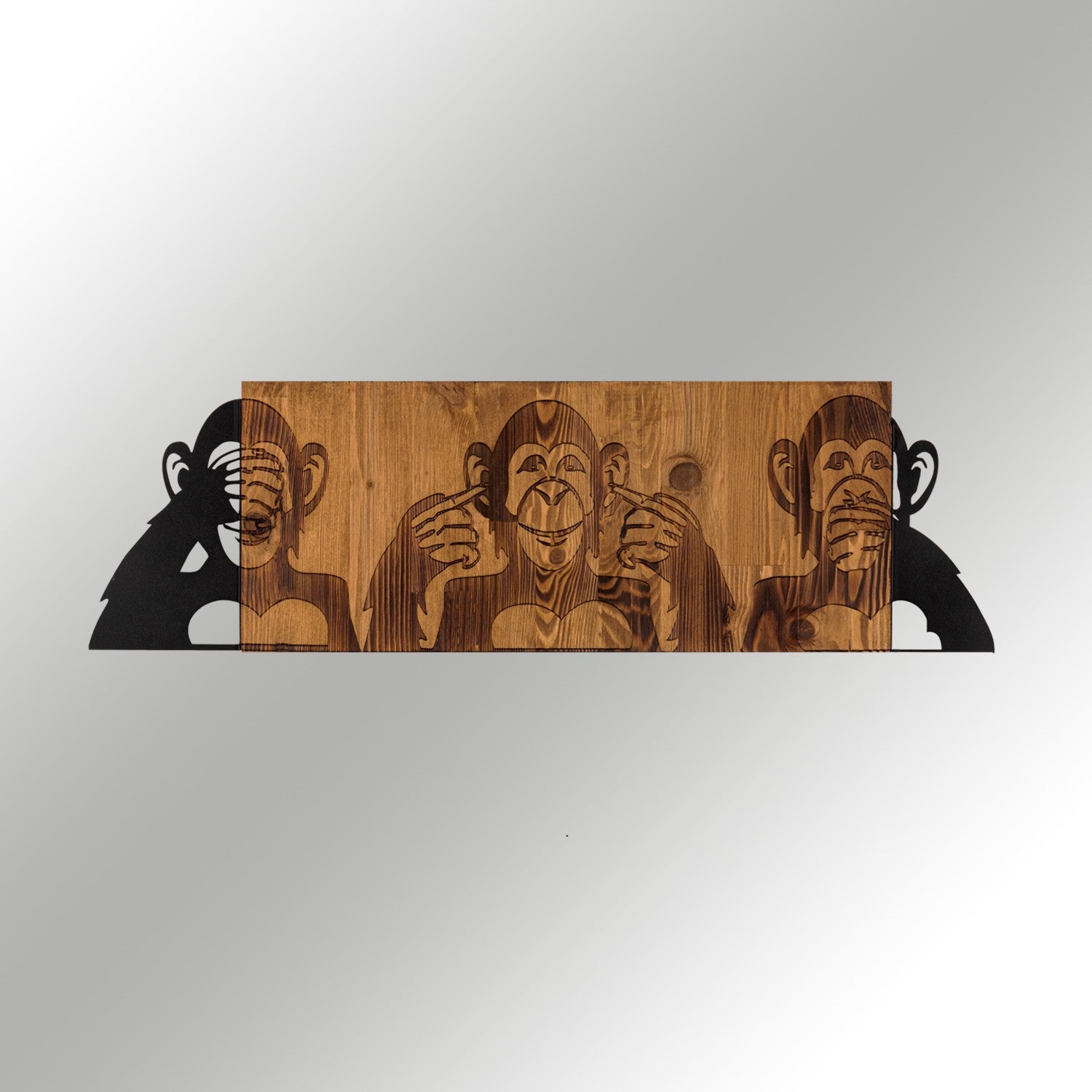 Elegante acessório decorativo de parede em madeira, 82 x 58 cm, preto e nogueira | Estrutura 100% metal (1,2 mm) e madeira maciça (3 cm) | Perfeito para decoração moderna