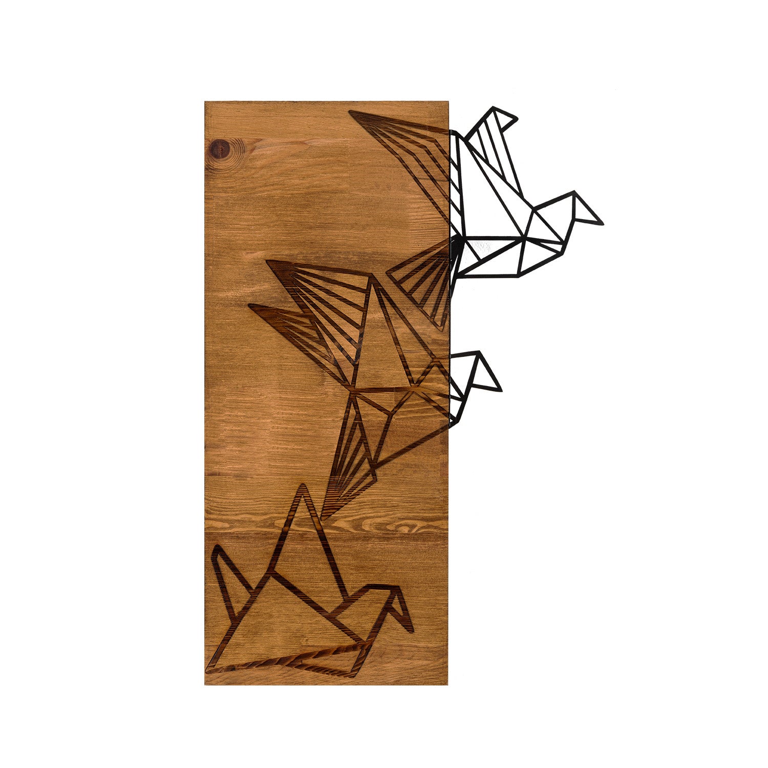 Oragami – Acessório Decorativo de Parede em Metal Preto com Moldura de Nogueira, 36 x 60 cm