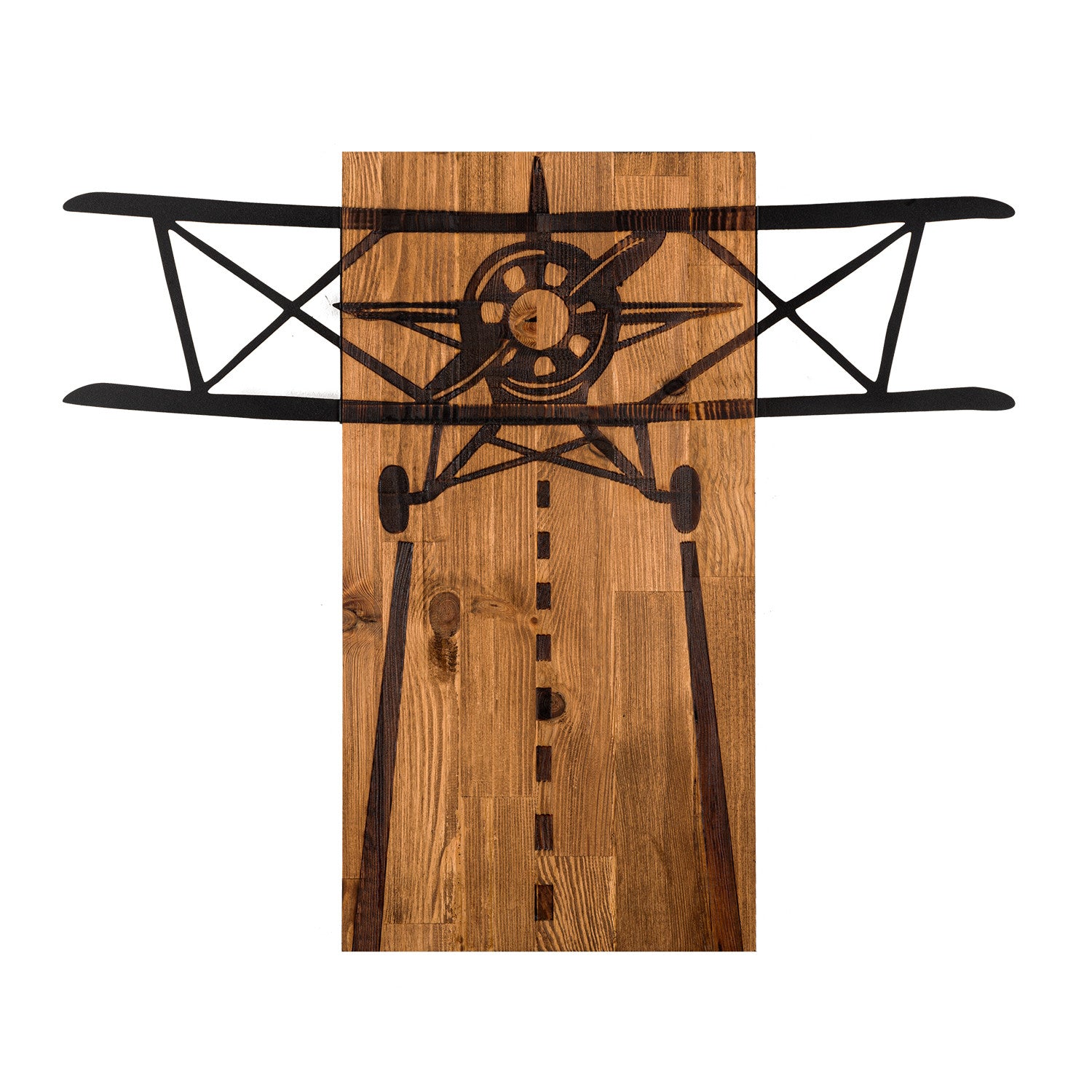 Vecivi Acessório Decorativo de Parede em Metal com Moldura de Madeira (Nogueira) – Preto, 68 x 58 cm