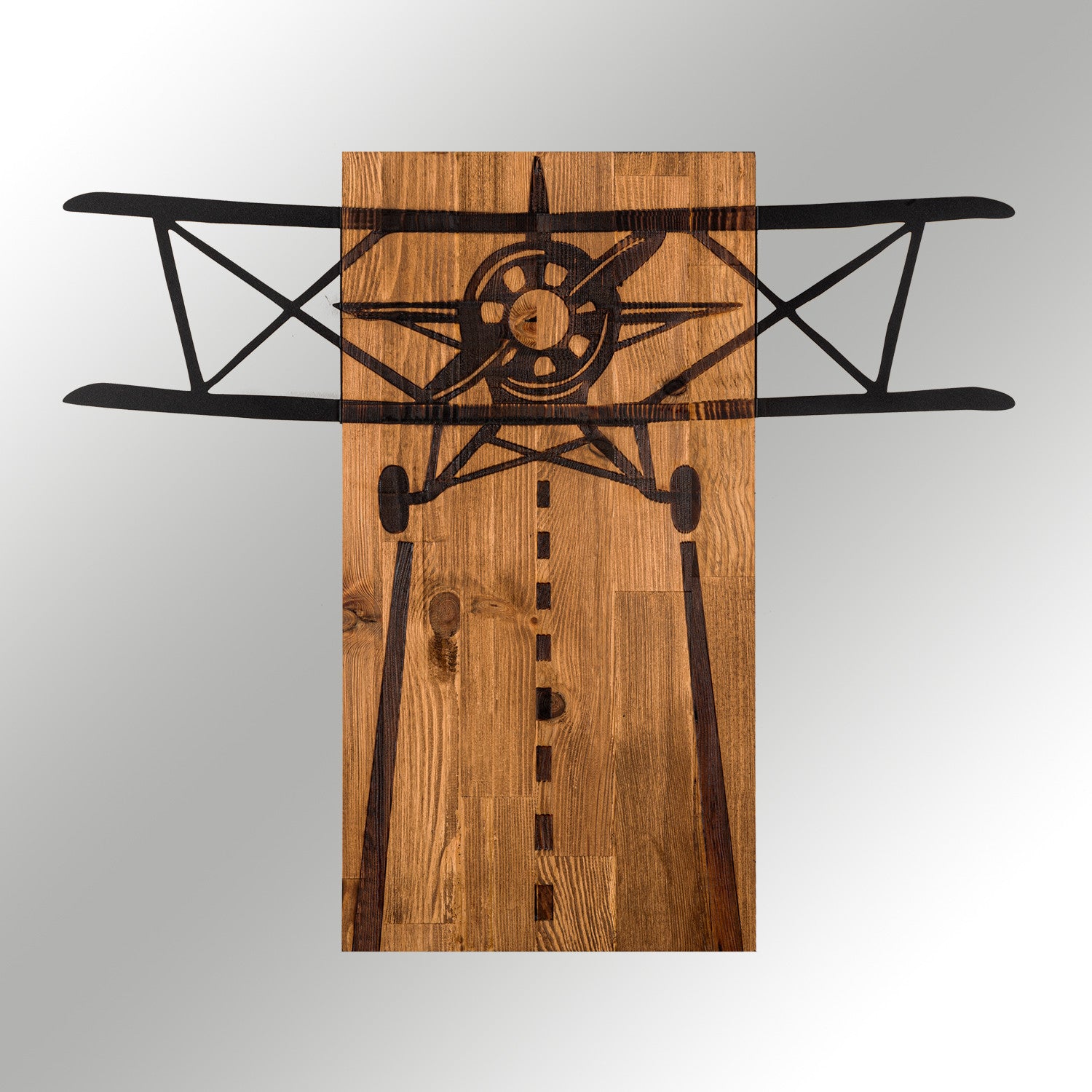 Vecivi Acessório Decorativo de Parede em Metal com Moldura de Madeira (Nogueira) – Preto, 68 x 58 cm