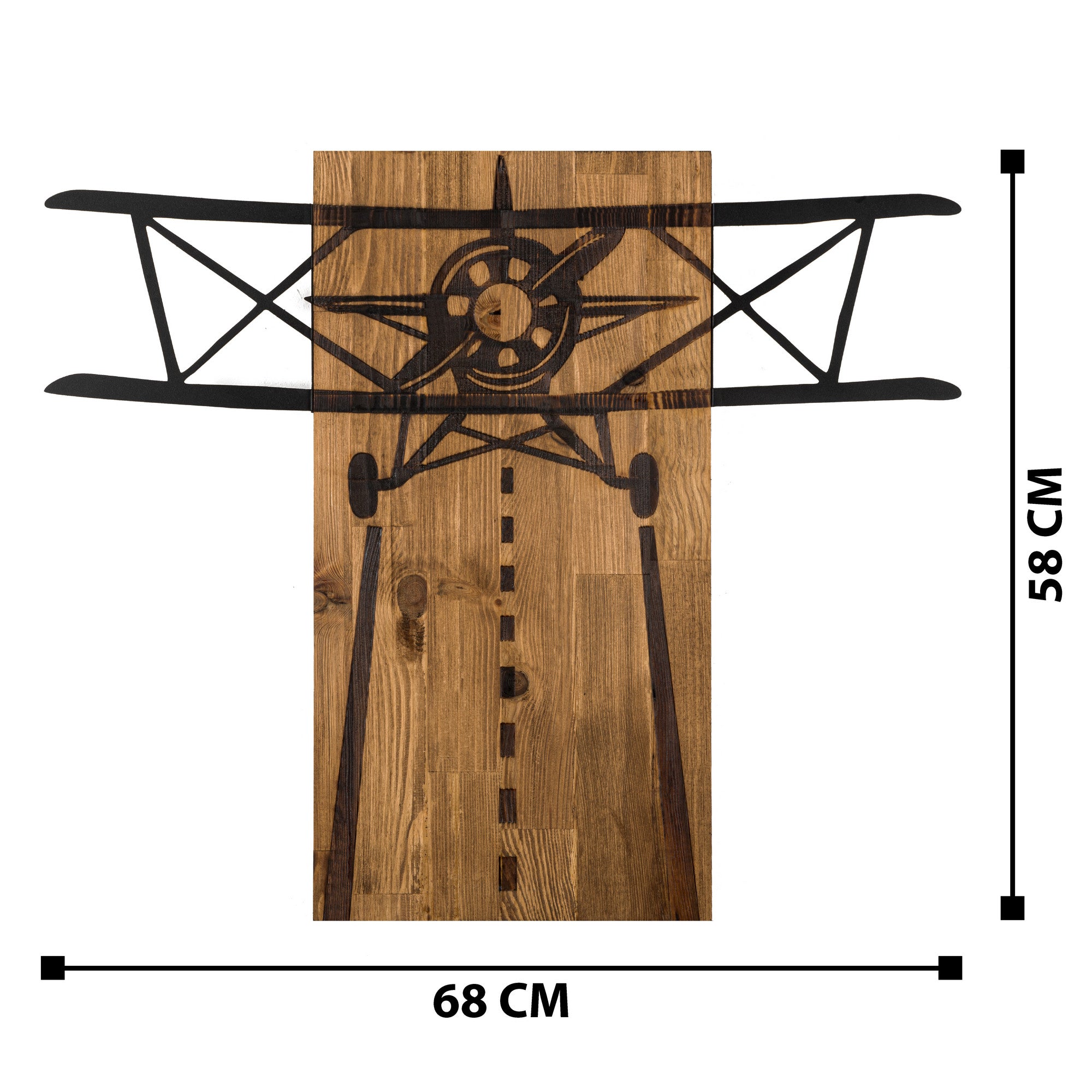 Vecivi Acessório Decorativo de Parede em Metal com Moldura de Madeira (Nogueira) – Preto, 68 x 58 cm