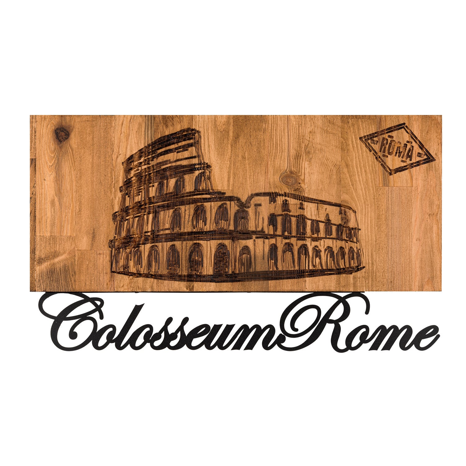 Rome – Acessório Decorativo de Parede em Metal Preto com Moldura de Nogueira, 58 x 33 cm