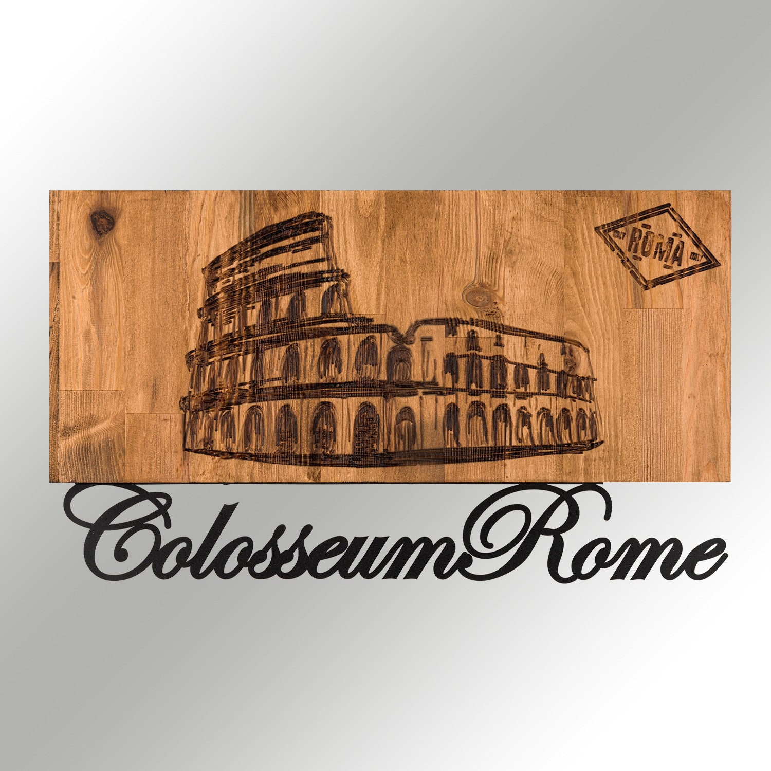 Rome – Acessório Decorativo de Parede em Metal Preto com Moldura de Nogueira, 58 x 33 cm