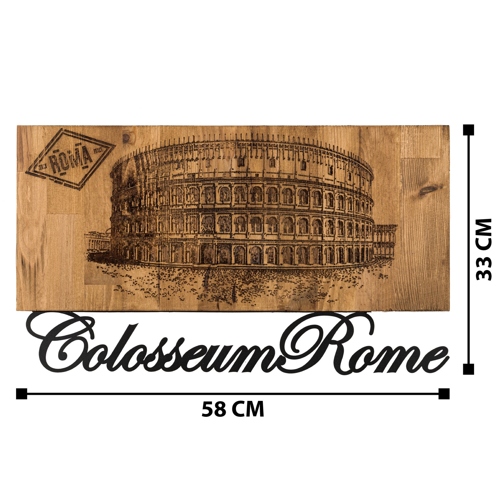 Colosseum: Acessório Decorativo de Parede em Metal com Moldura de Madeira, 58x33 cm, Preto/Nogueira