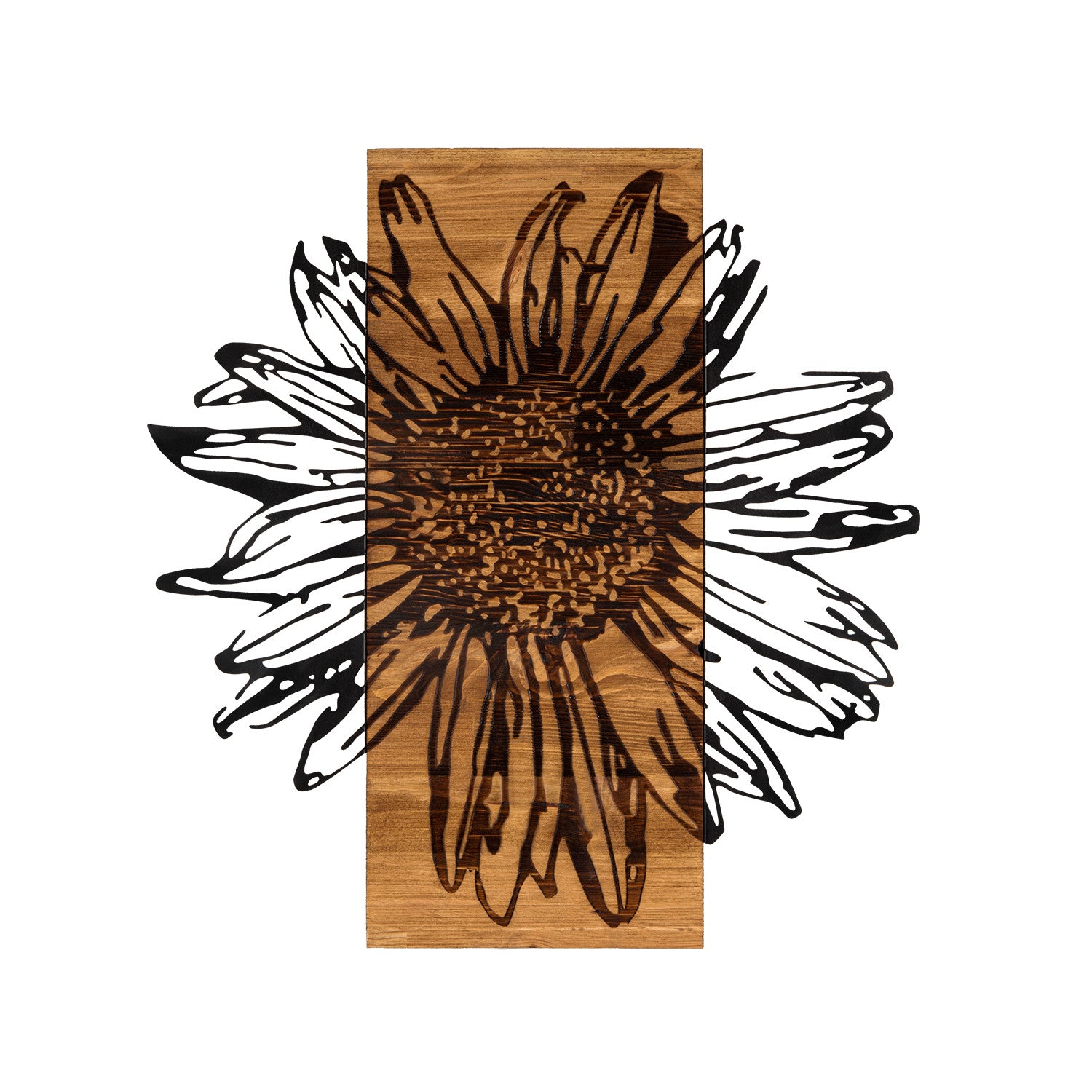Elegante acessório decorativo de parede em madeira, 56 x 58 cm, preto e nogueira | 100% metal (1,2 mm) e estrutura de madeira (3 cm) | Perfeito para decoração moderna