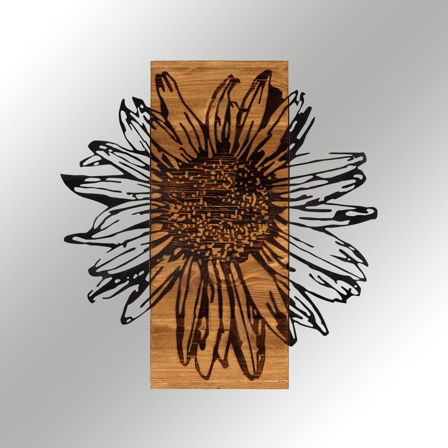 Elegante acessório decorativo de parede em madeira, 56 x 58 cm, preto e nogueira | 100% metal (1,2 mm) e estrutura de madeira (3 cm) | Perfeito para decoração moderna