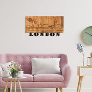 London v2 — Acessório Decorativo de Parede em Metal com Moldura de Madeira, Preto/Nogueira, 58 x 30 cm
